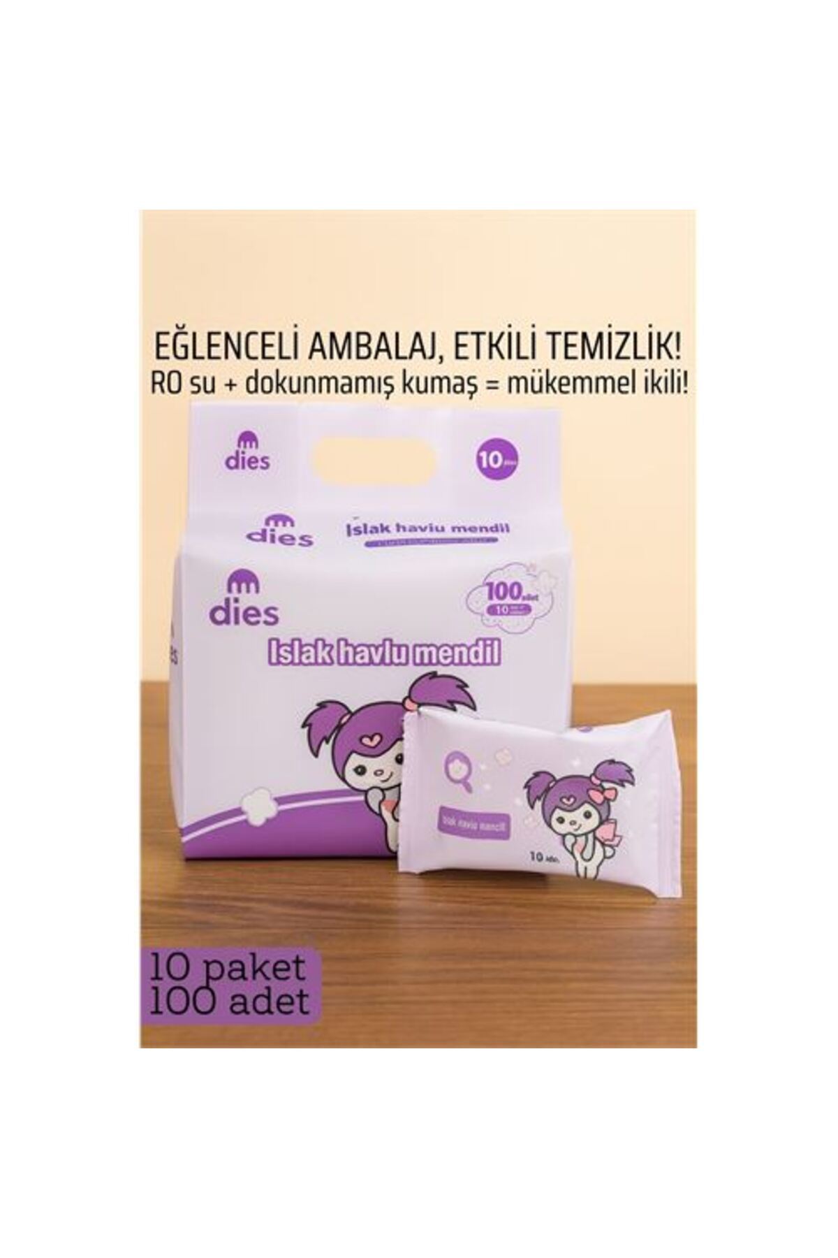 artlab Art Dies Islak Mendil -Ro Saf Su & Dokunmamış Kumaşlı, 100 Yaprak Temizlik Keyfi Mor Lab