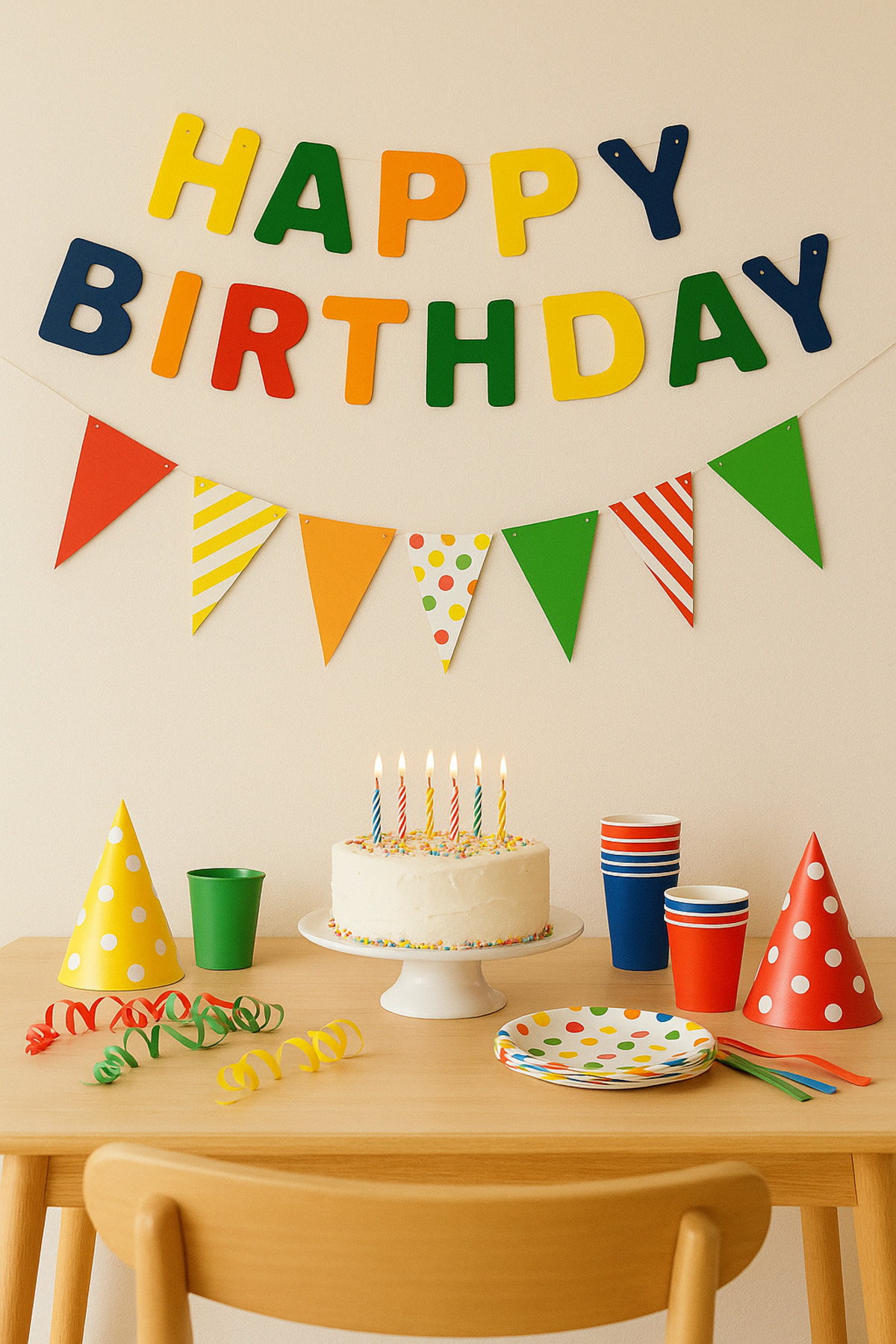 Partifabrik Rengarenk Happy birthday + Üçgen Bayrak 2 Parça Duvar Süsü Seti