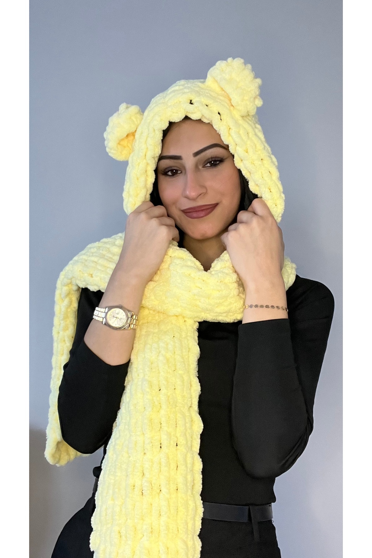 AidaAstrid Puffy El Örgüsü kapşonlu bere (60 farklı renk seçeneği )