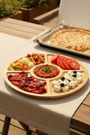 Ulgenex 5 Bölmeli Ahşap Sunum Tabağı Kahvaltılık , Çerezlik, Sunumluk Bambu Y...