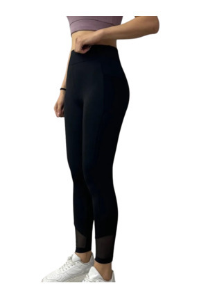 Genel Markalar Bileği Tül Detaylı Scuba Tayt - Siyah