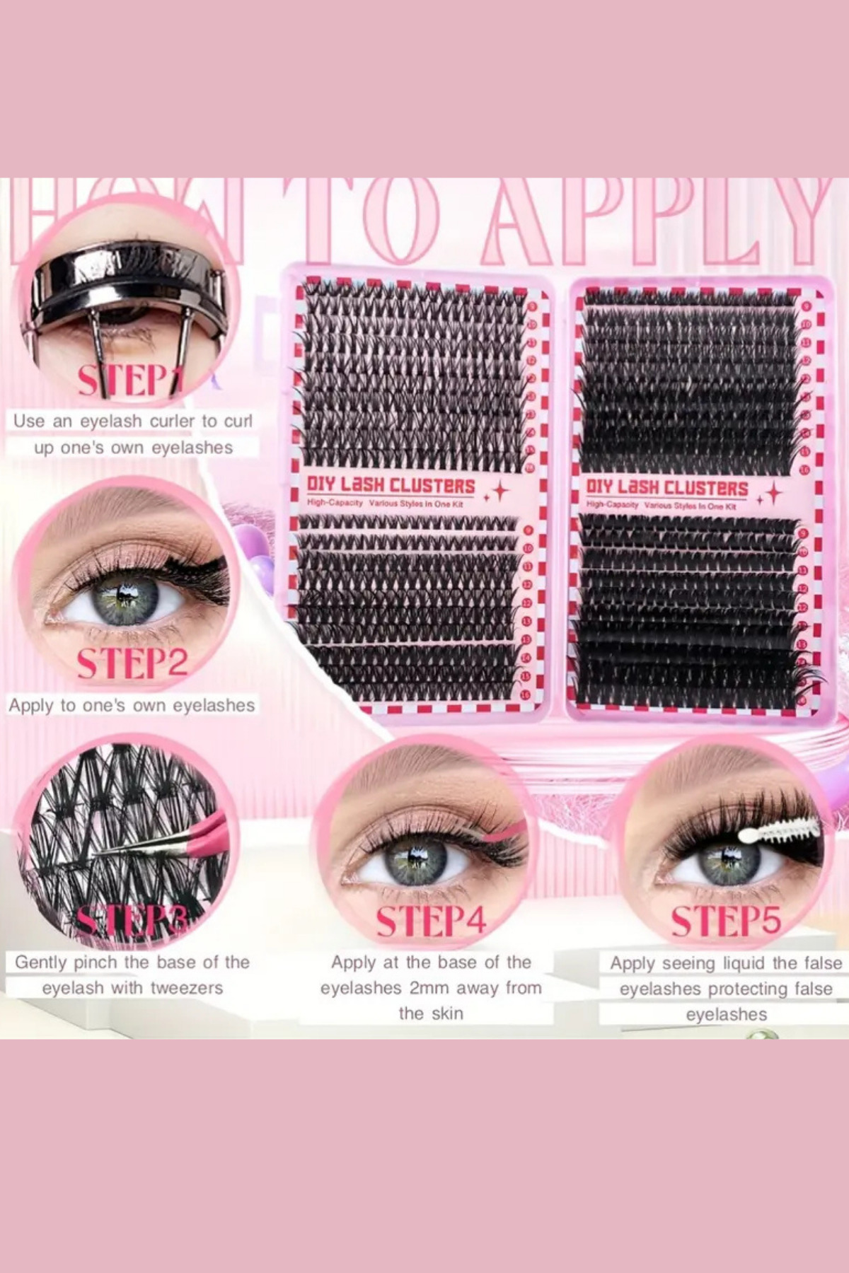 Trade Bazaar 800 Parça Kendin Yap Kirpik Seti – 9-16mm Küme Kirpikler, Cımbız, Fırça ve Yapıştırıcı ile Birlikte