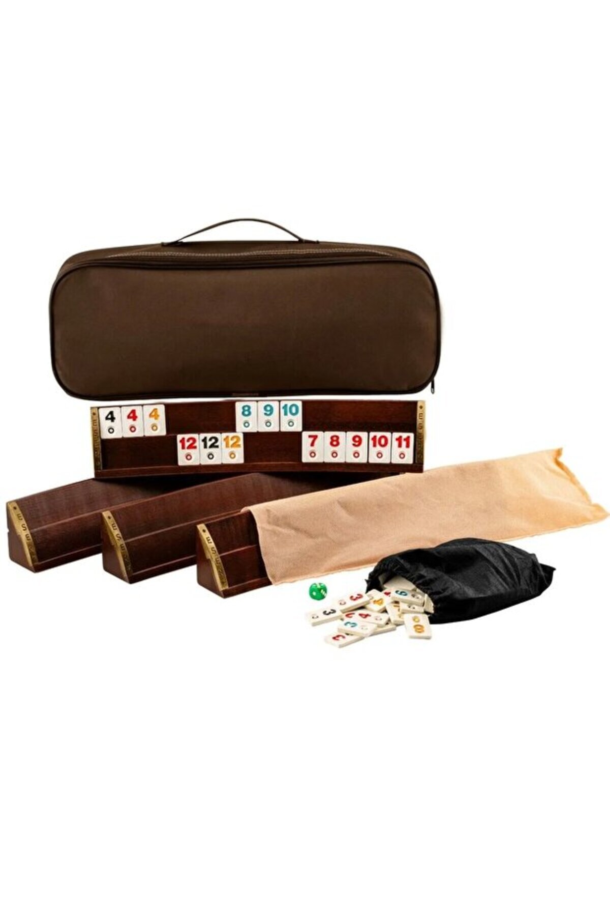 MSMETICARET Okey Takımı Oval Oyma Desenli Koyu Renk Ahşap El Yapımı - Vip Taşıma Çantalı