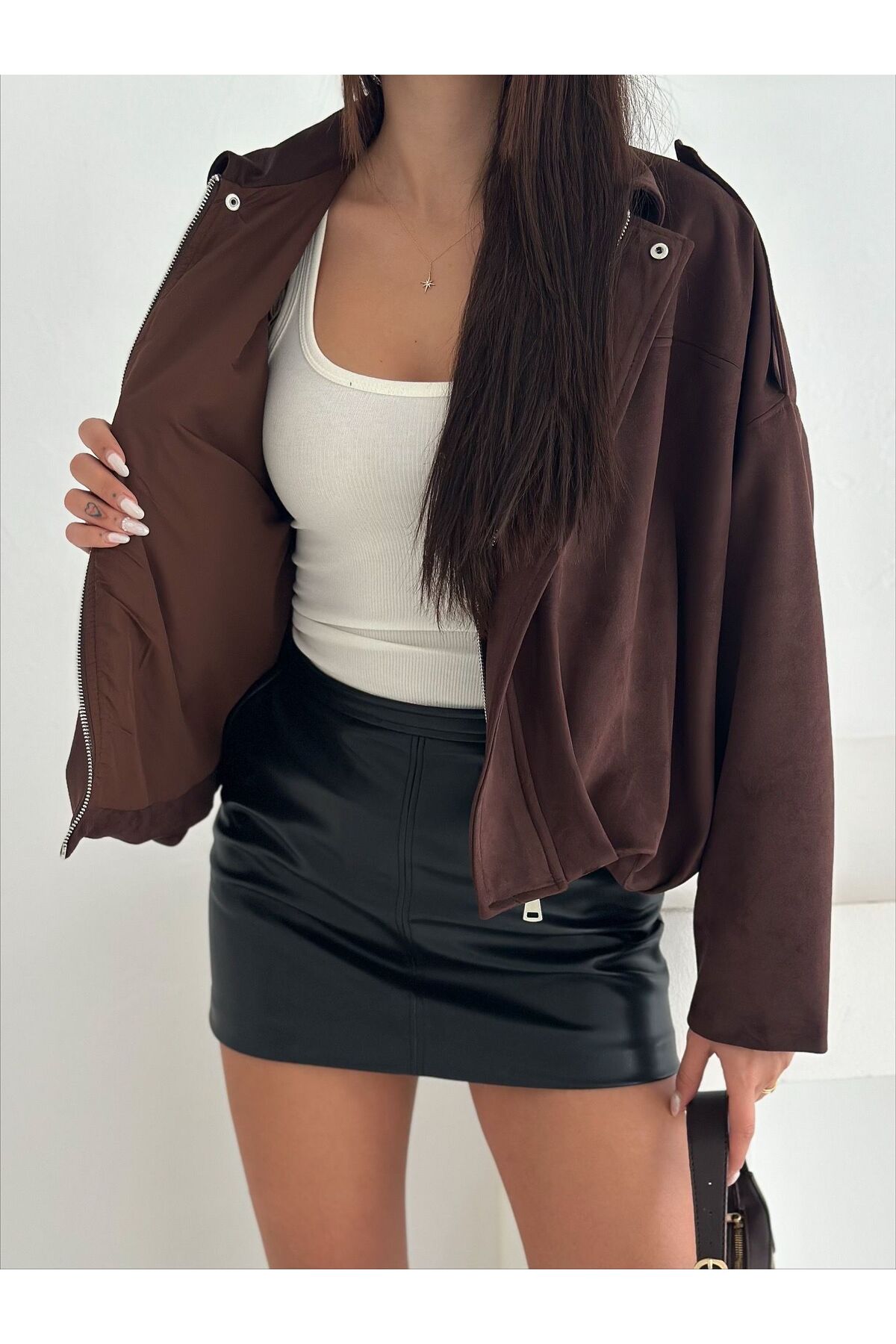 Genel Markalar  Oversize Apolet Detaylı Süet Kumaş Ceket - Görsel 5