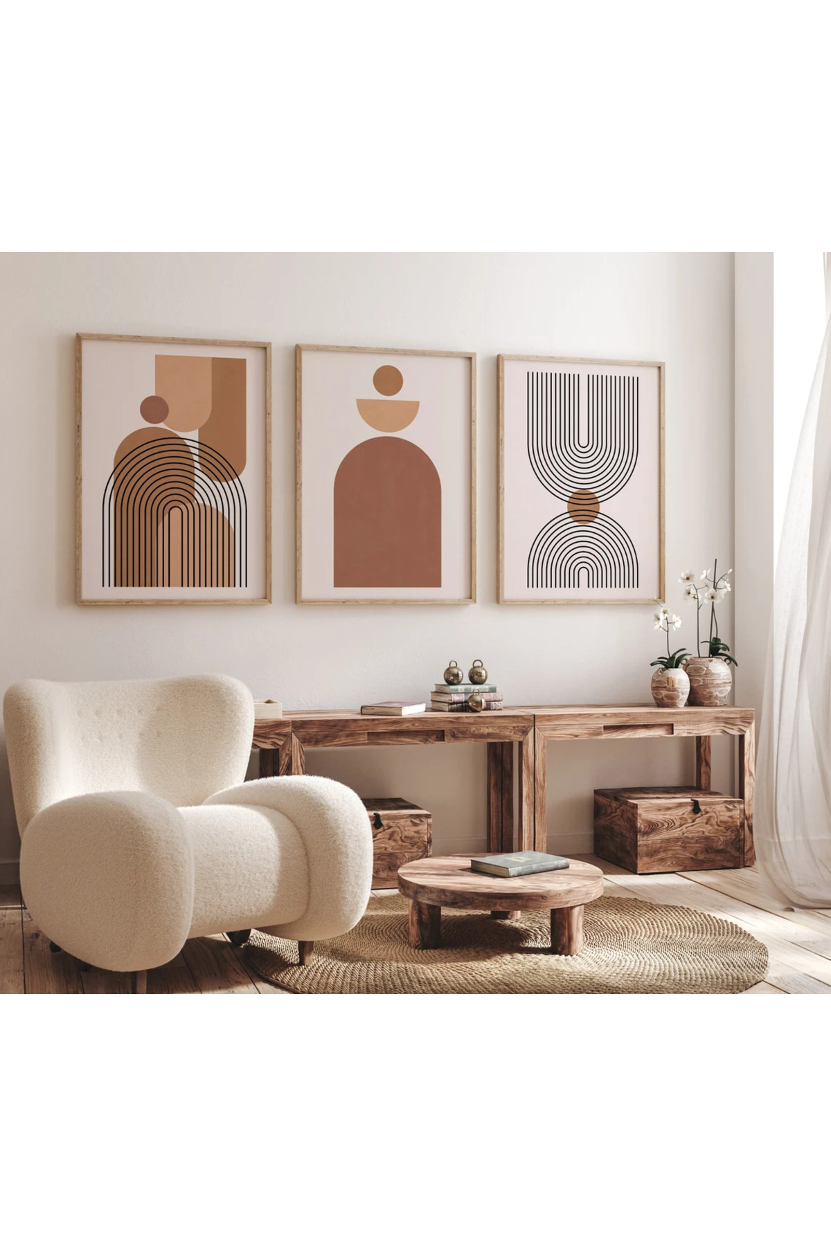 Wooden 3-Piece Frame Bohemian Painting Set - 3-Piece Painting Set - Vintage Painting - Soft and Trend Painting Set