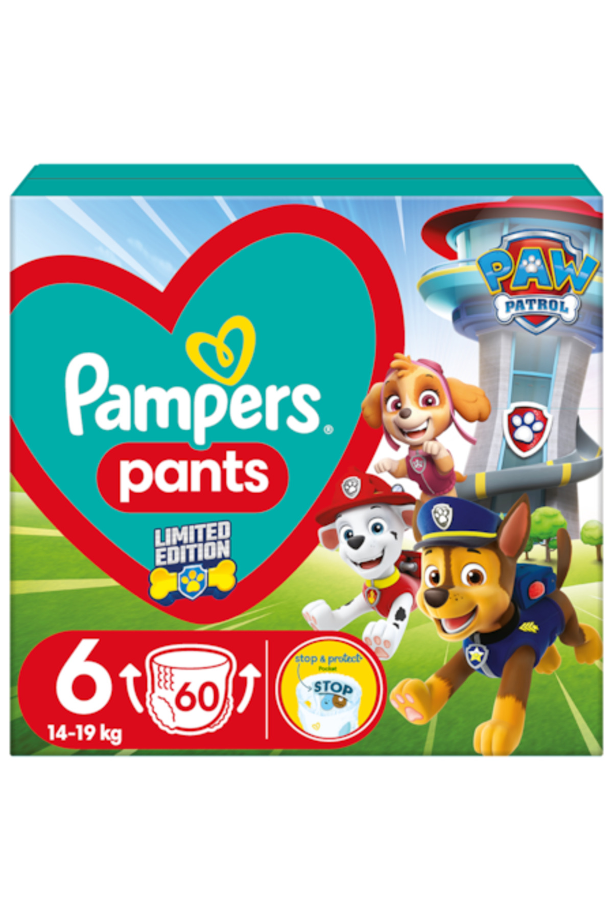 Pampers Pleny Active Baby Paw Patrol Edition, velikost 6, 13 kg+, 60 ks
