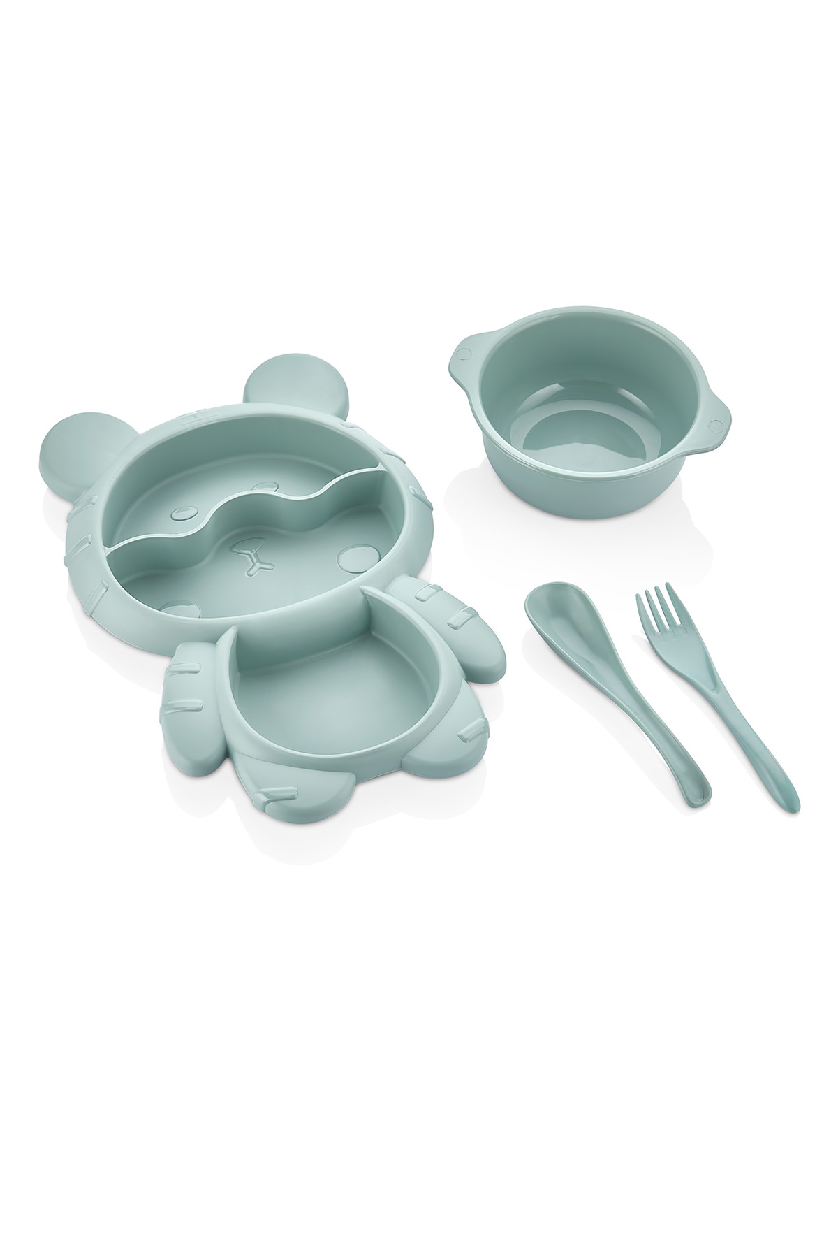 MUF HOME Ayıcık Şekilli 3 Bölmeli 4 Parça Çocuk Bebek Mama Tabağı + Çorba Kasesi-Çatal Kaşıklı Beslenme Kabı fotoğrafı 2 (önizleme)