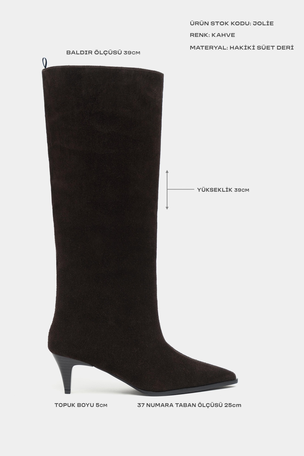 NİŞANTAŞI SHOES  Jolie Kahve Süet Hakiki Deri Sivri Burun Kadın Topuklu Çizme - Görsel 3