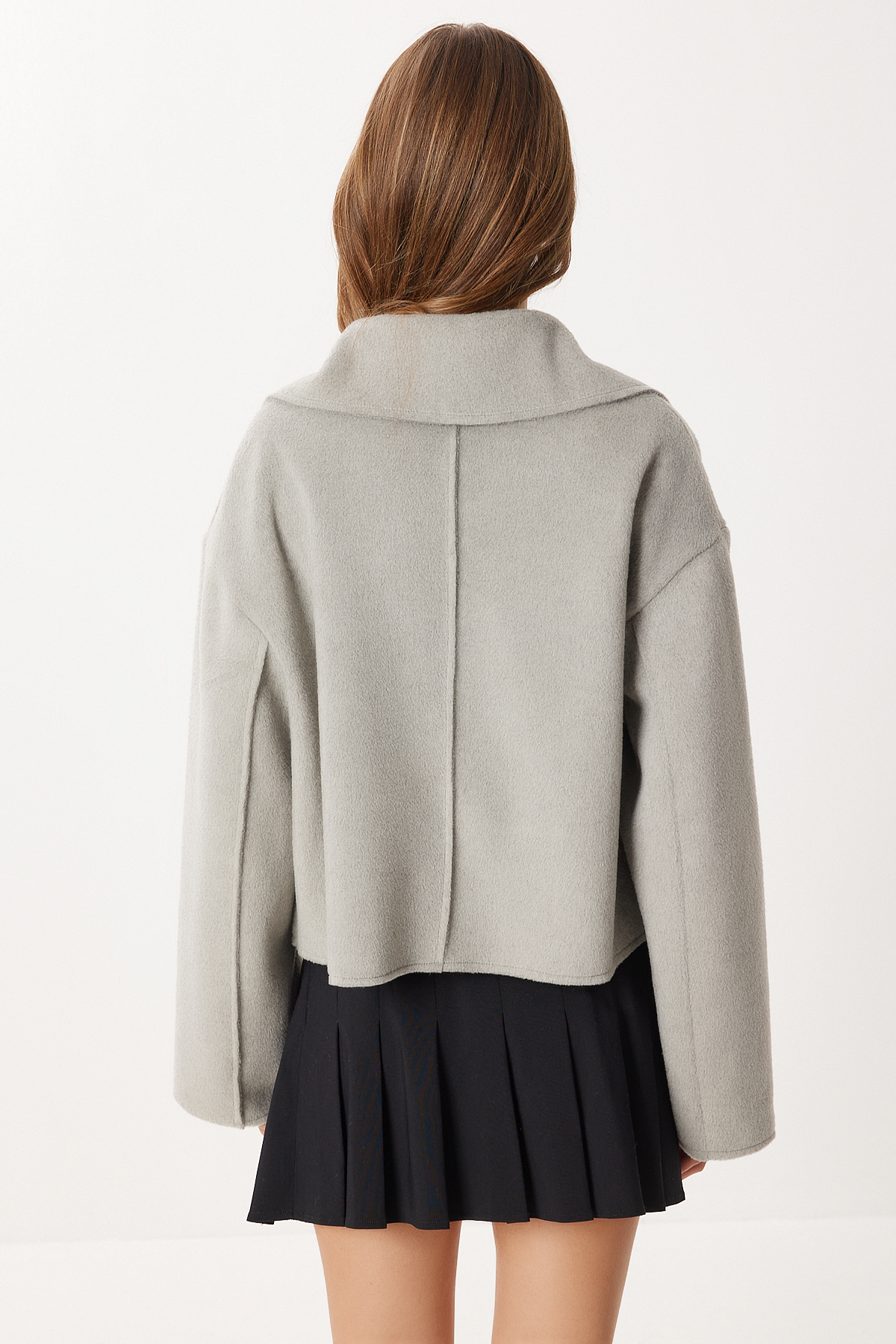 Lovelyİstanbul  Kruvaze Kısa Kaşe Kaban LRG0053 GRİ - Görsel 4