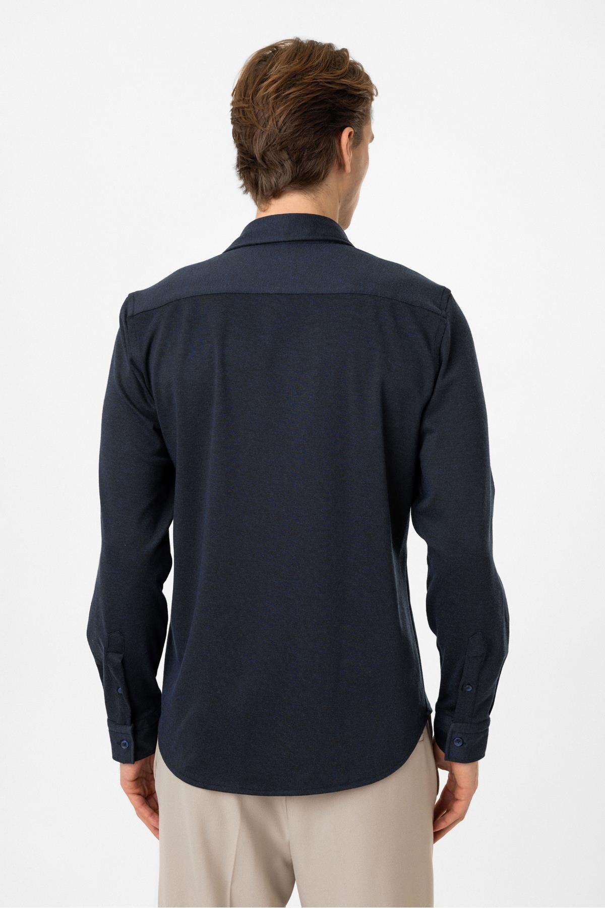 Koyu İndigo Regular Fit Örme Gömlek — رنگارنگ B34W22013-169 — تصویر 5 از 6