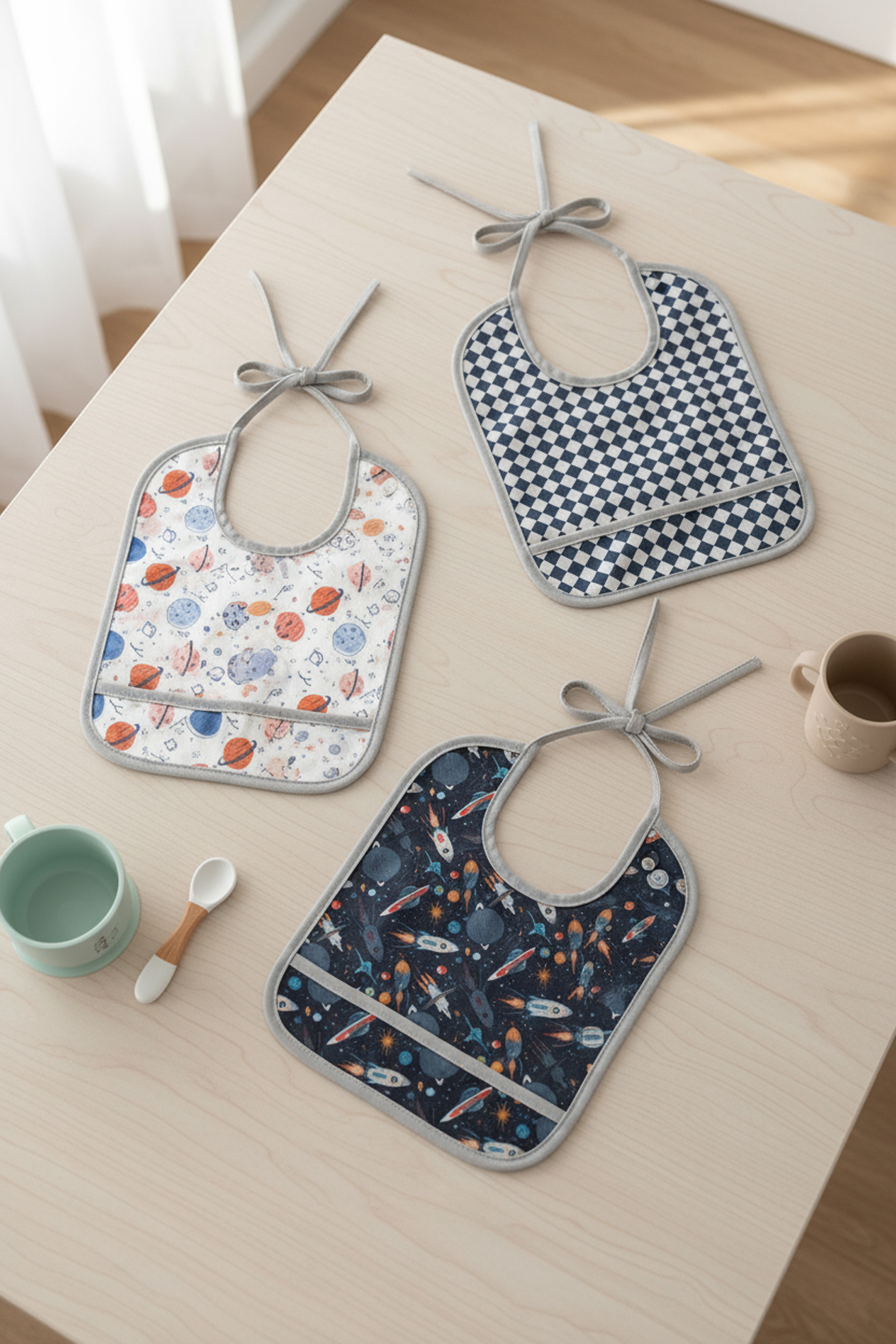 HAMUR Proof 3'lü Sıvı Su Geçirmez Bebek Mama Önlüğü Ağız Silme Mendili Bağlamalı 3 Prç GriGrup 6-24 Ay fotoğrafı 7 (önizleme)