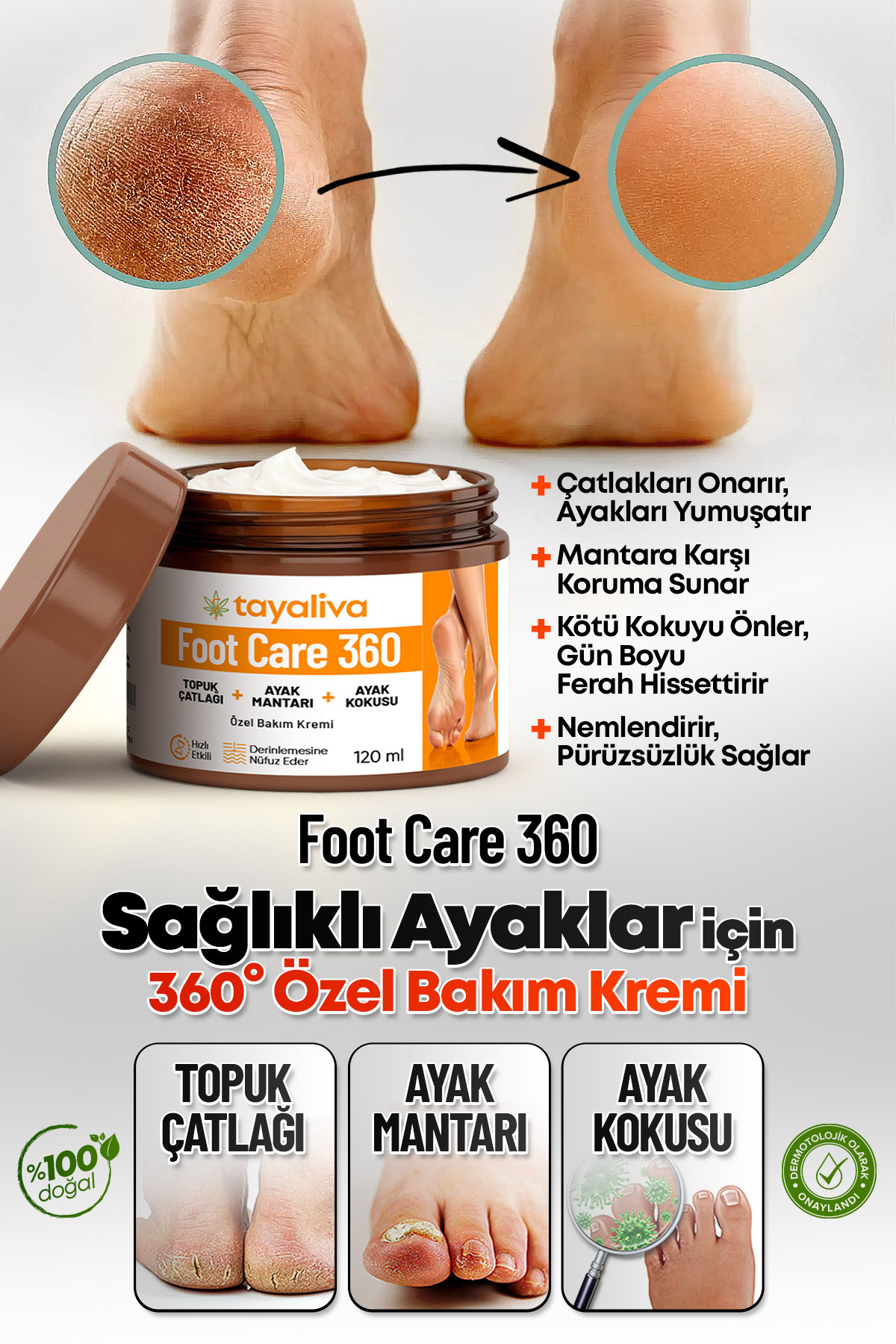 Tayaliva Foot Care 360 - Çatlaklar,Kötü Koku,Mantar ve Siğillere Karşı Özel Bakım Kremi