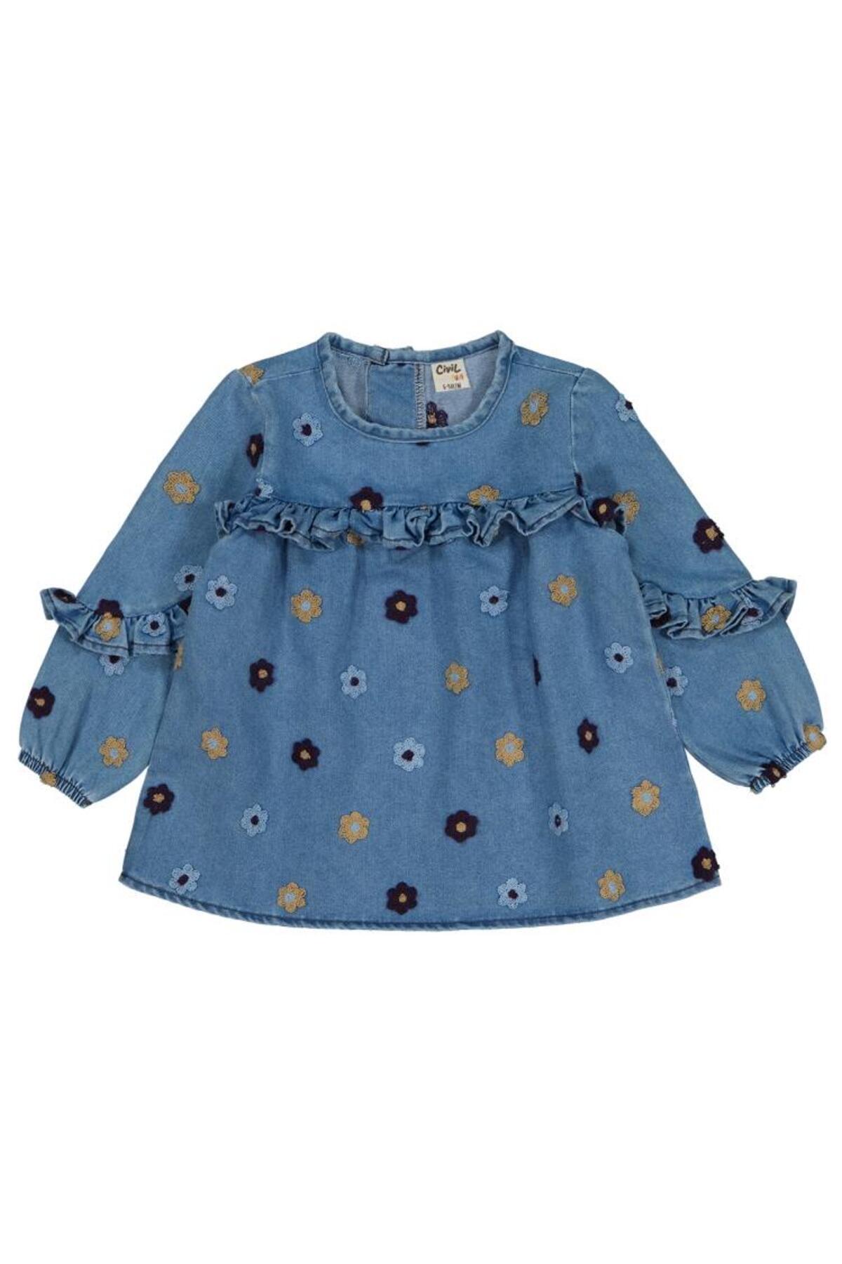 سیویل بیبی پیراهن گل دوزی شده مخصوص ۶-۱۸ ماه - آبی ۶-۹ ماه