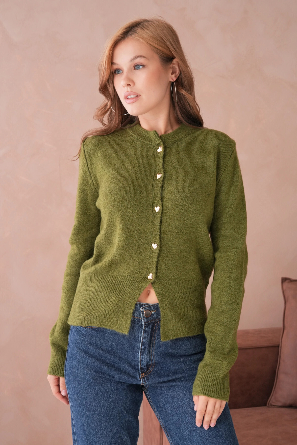 Park Karon  Kadın Bisiklet Yaka Düğme Detaylı Triko Hırka - Görsel 4