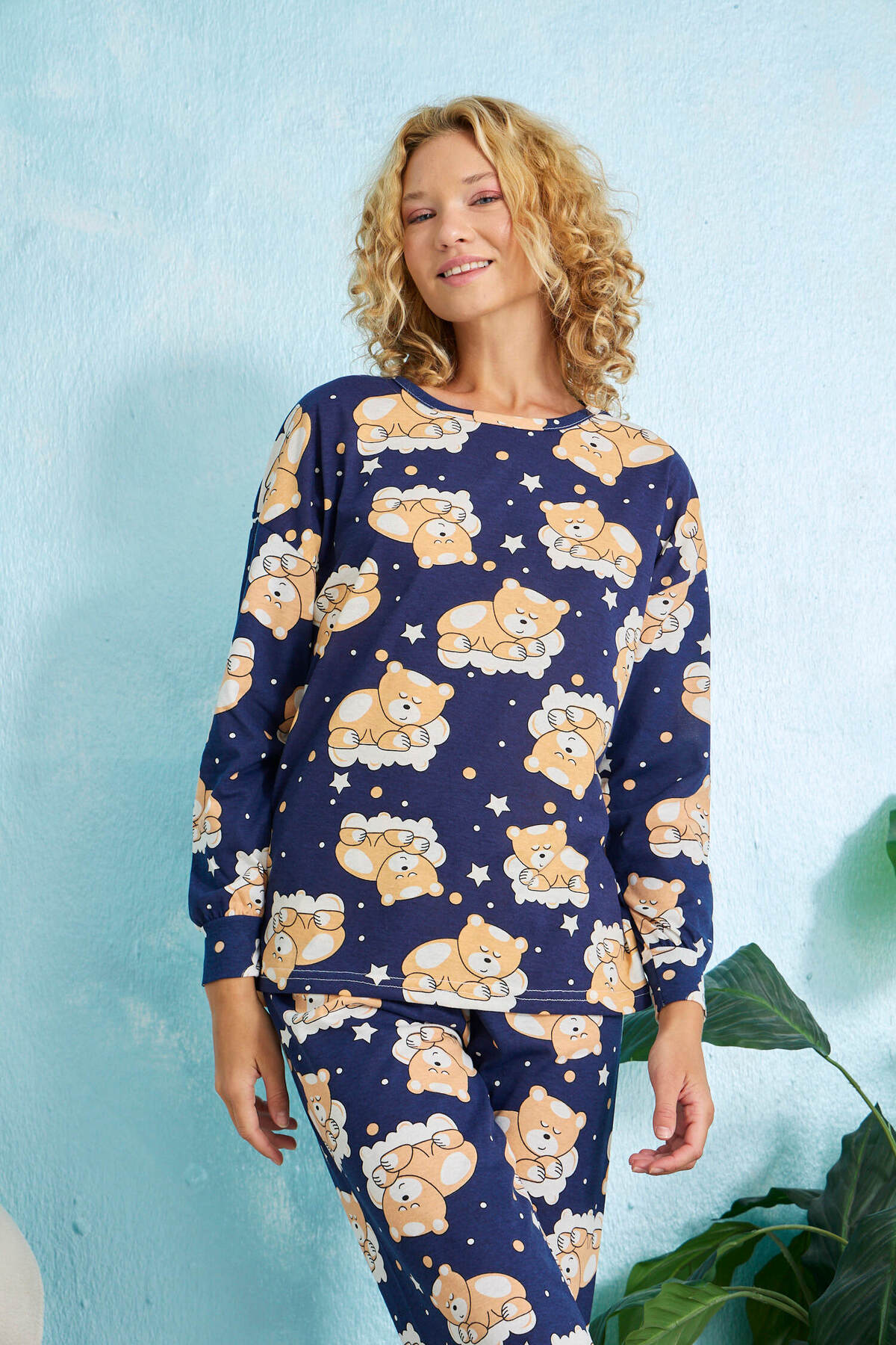 STELLAPİNK Lacivert Ayıcık Desenli Pamuklu Pijama Takımı görsel 2
