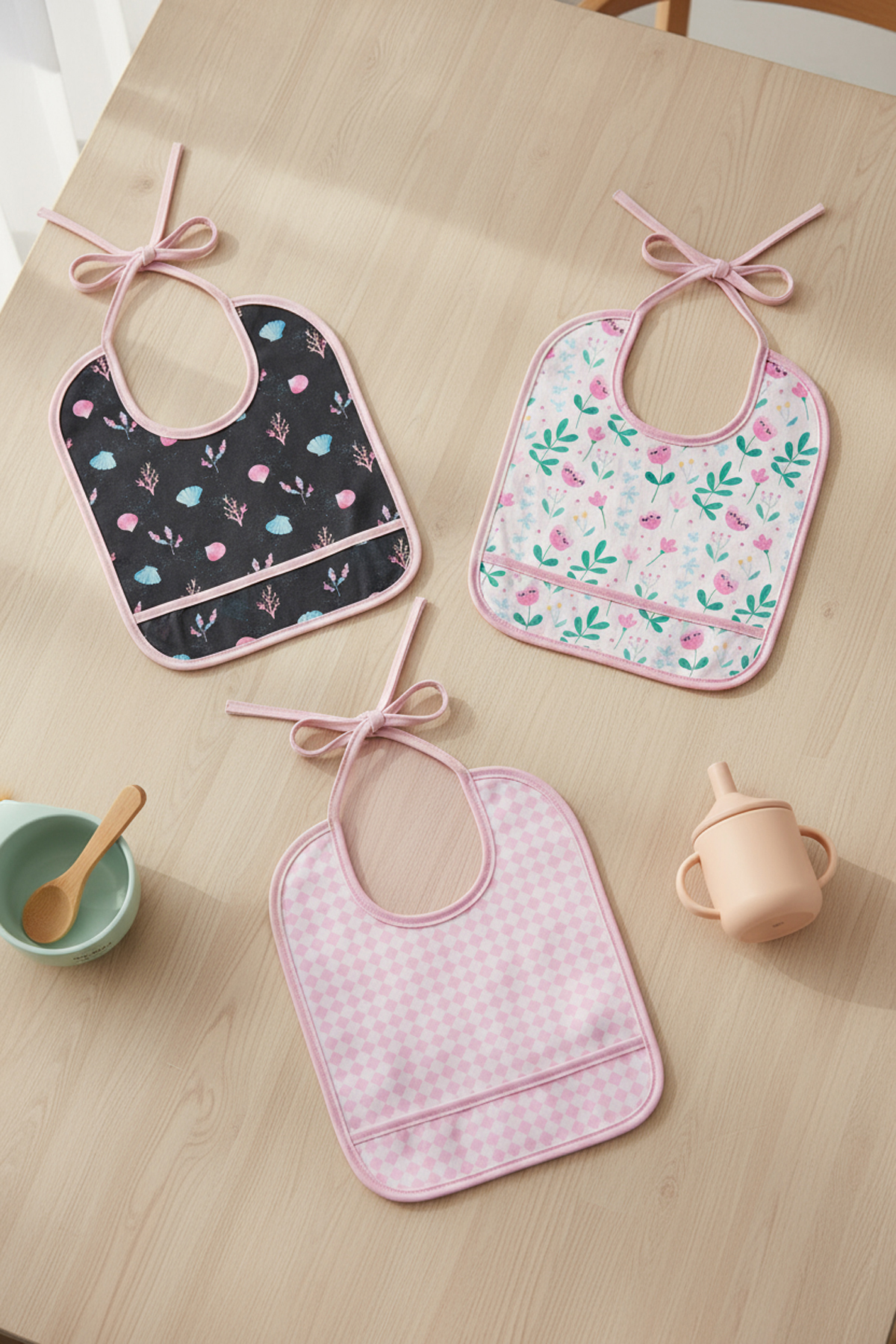 HAMUR Proof 3'lü Sıvı Su Geçirmez Bebek Mama Önlüğü Ağız Silme Mendili Bağlamalı 3 Prç PembeGrup 6-24 Ay fotoğrafı 7 (önizleme)