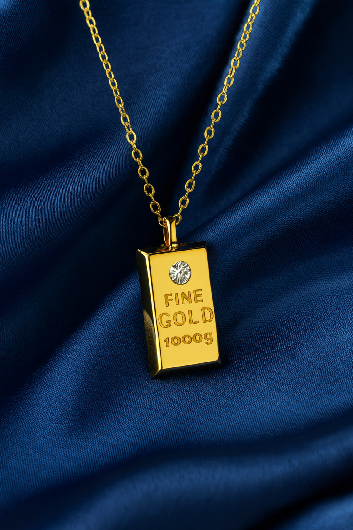 KAR DİAMOND 14 Ayar Altın Zincirli 06 Karat Zircoin Taşlı Külçe Kolye – Sertifikalı Işıklı Hediye Kutulu