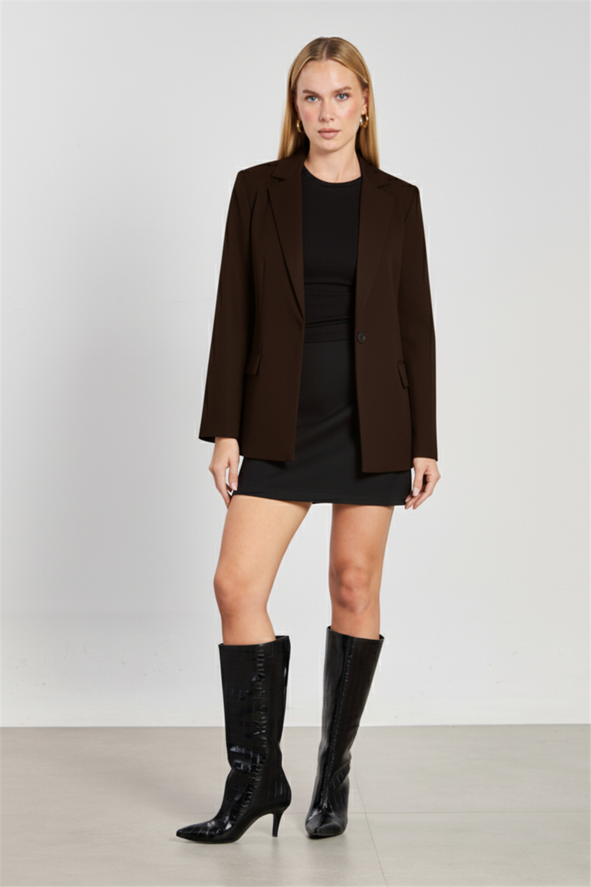 BARRELS AND OIL  Kadın Tek Düğmeli Blazer Ceket - Kahve - Görsel 3