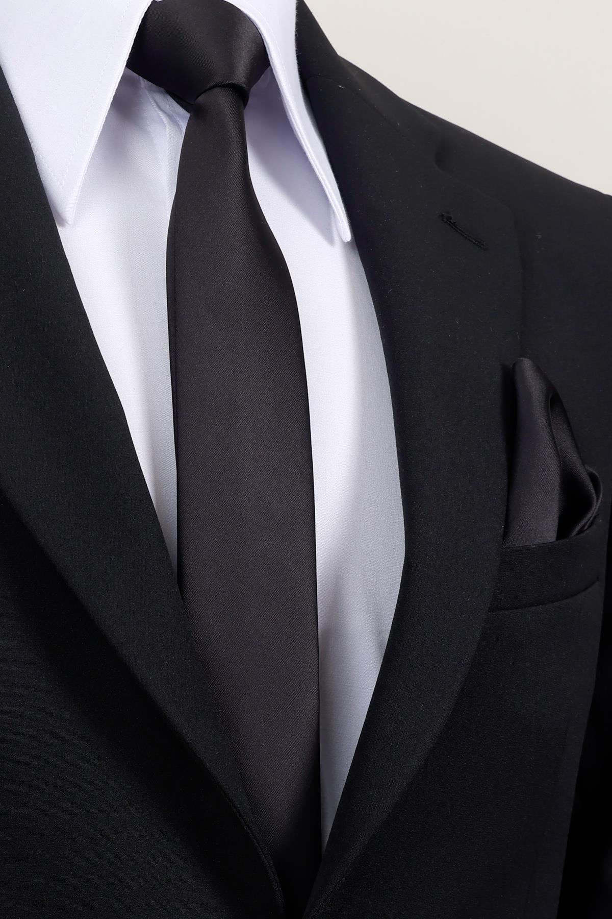  کراوات جیبی ساتن مشکی باریک ۶ سانتی‌متری - کراوات باریک ممتاز در جعبه هدیه ویژه