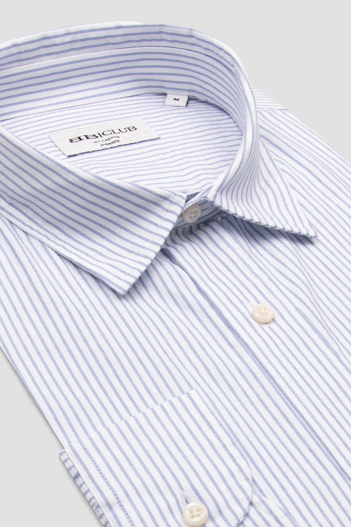 پیراهن مردانه راه راه BB Club Rio Oxford Cotton Oversize Fit Light Blue Classic Collage  پیراهن Abbate