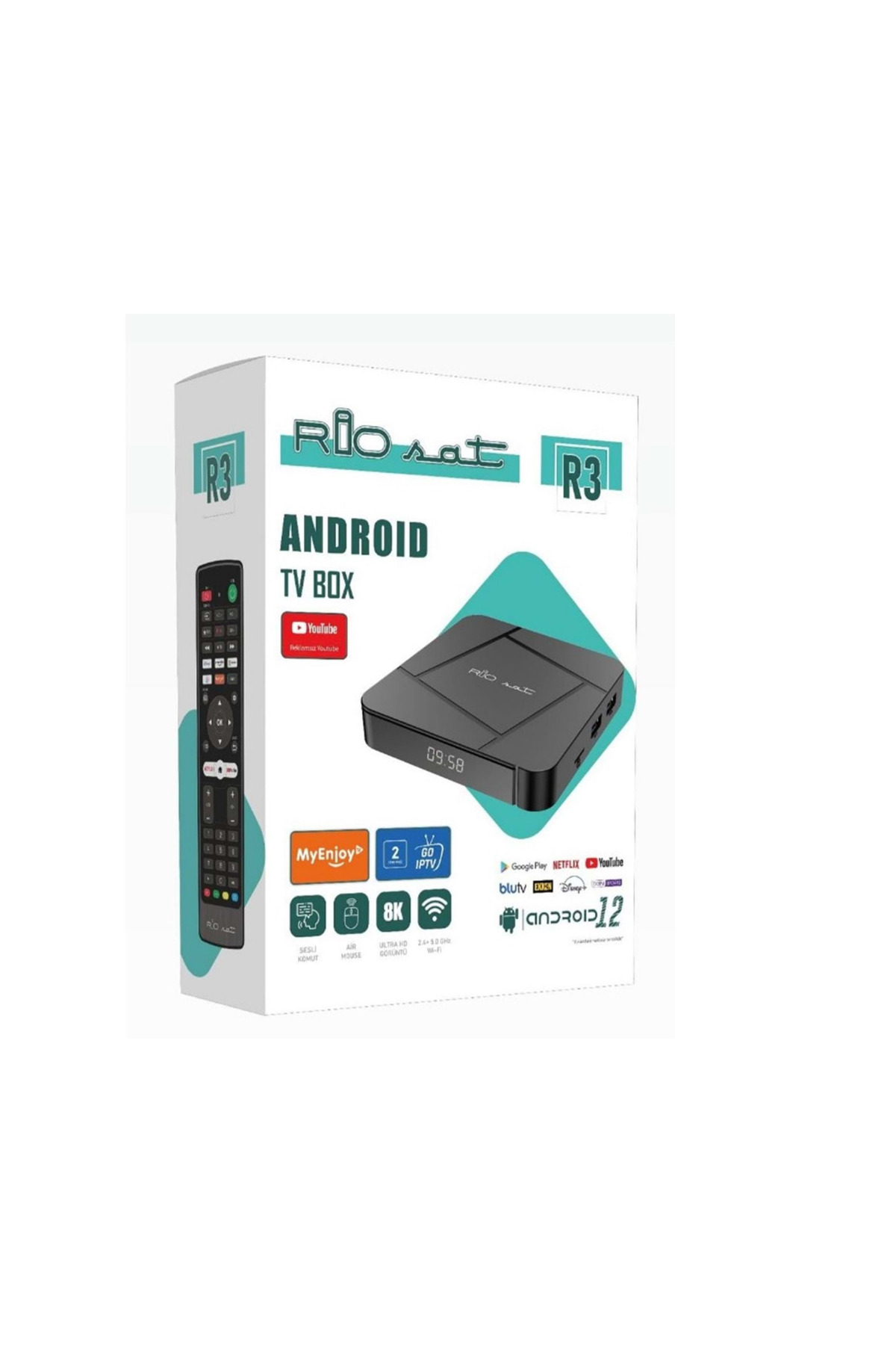RIOSAT R3 Android TV Box 6K Ultra HD Akıllı Medya Oynatıcı Uydu