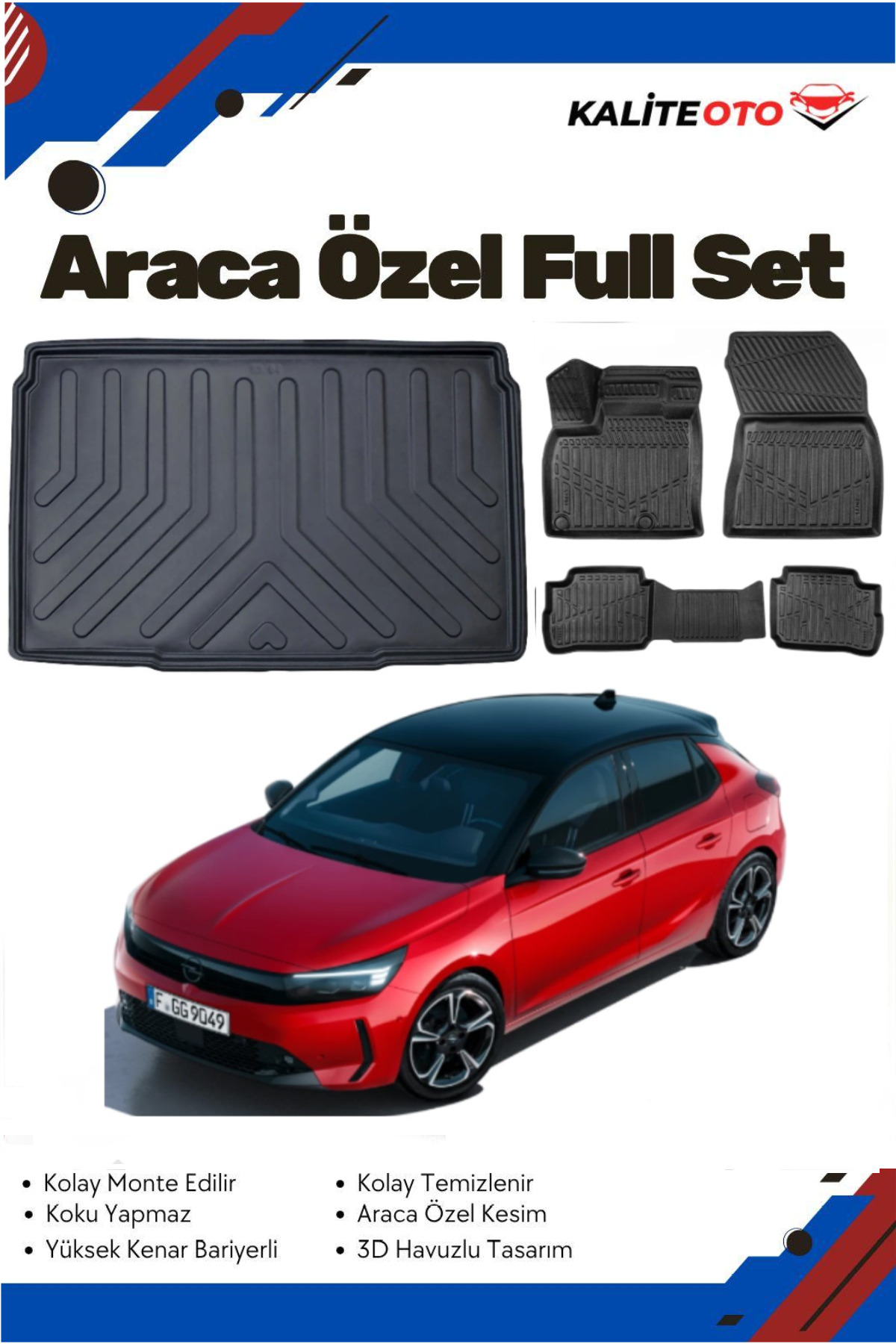 ko kaliteoto Opel Corsa Elektrikli 2024 Model Yumuşak Paspas+Bagaj