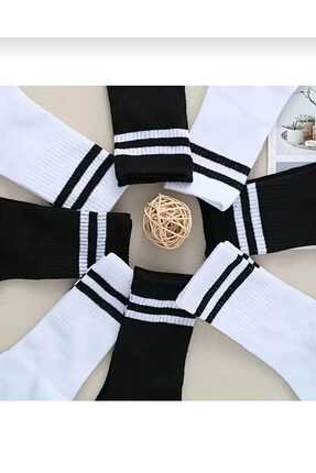 VORGU Siyah-Beyaz Kolej Spor Çorap 4'lü Paket Pamuklu 2 renkli