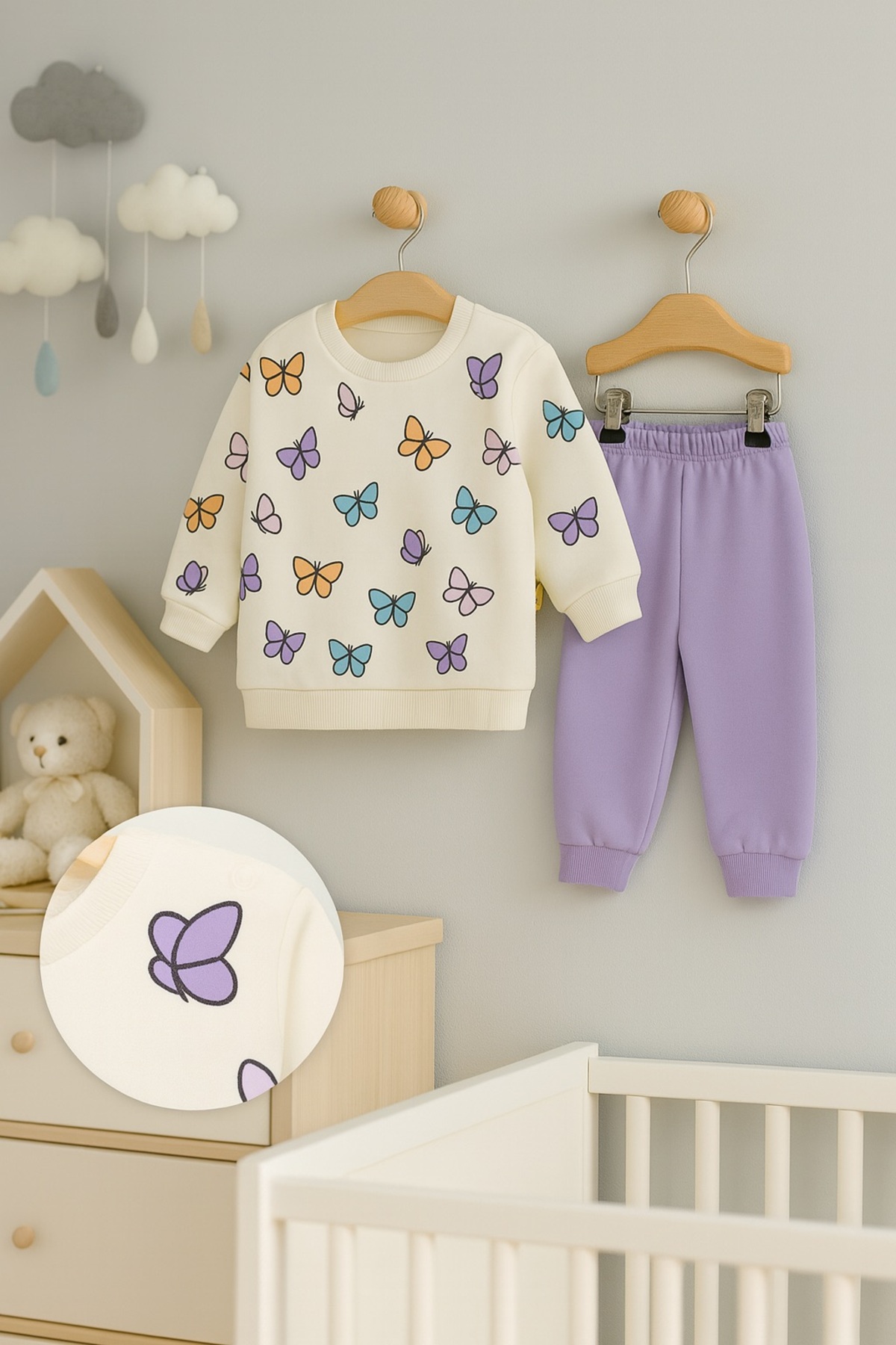 Le Touche Kız Çocuk Kelebek Desenli Pamuklu 2'li Pijama Takımı fotoğrafı 6 (önizleme)