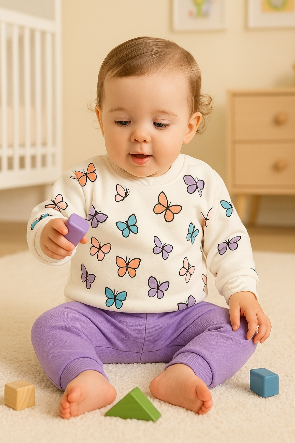 Le Touche Kız Çocuk Kelebek Desenli Pamuklu 2'li Pijama Takımı fotoğrafı 4 (önizleme)