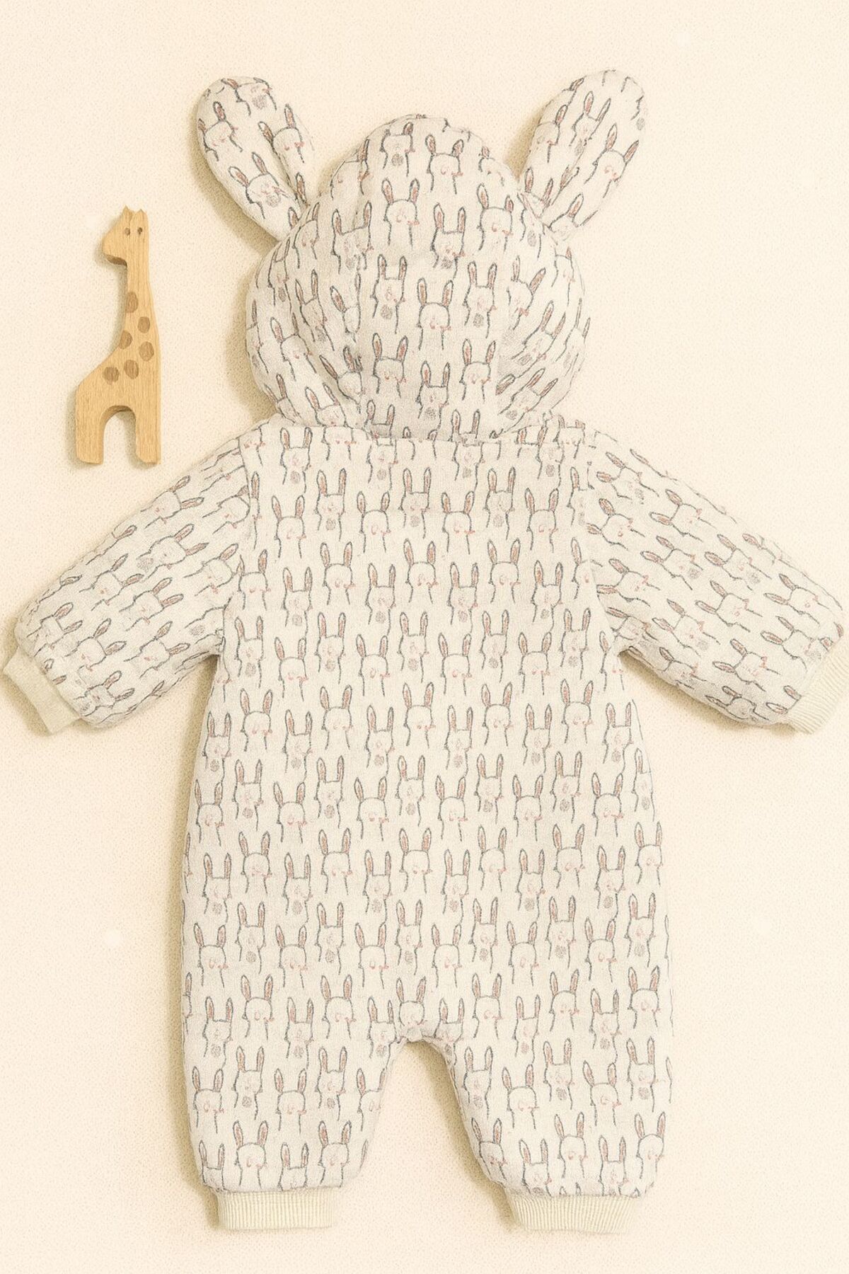 ZERA KIDS Yeni Sezon Sevimli Tavşan Figürlü Fermuarlı Kapüşonlu Bebek-Çocuk Welsoft Tulum fotoğrafı 2 (önizleme)