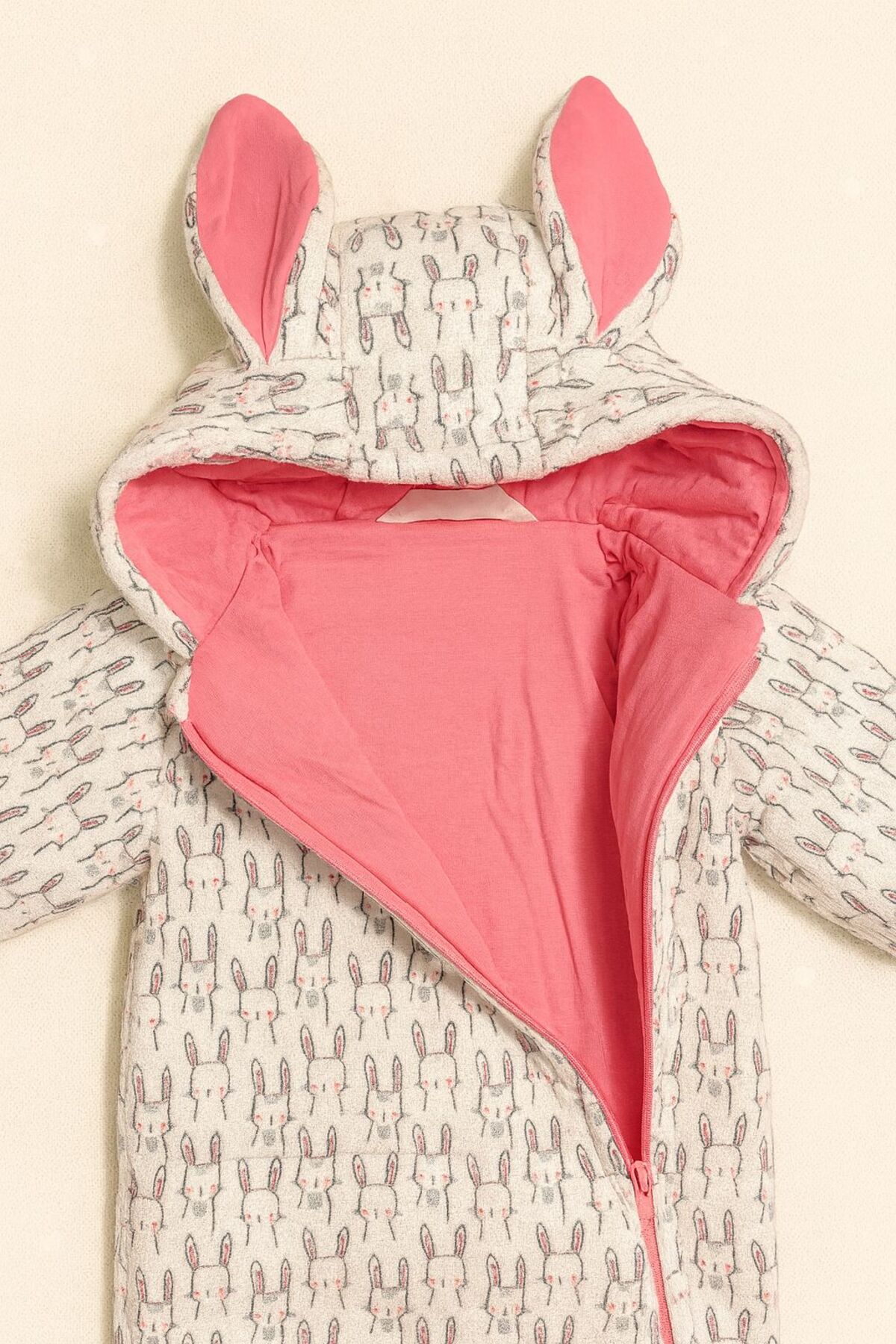 ZERA KIDS Yeni Sezon Sevimli Tavşan Figürlü Fermuarlı Kapüşonlu Bebek-Çocuk Welsoft Tulum fotoğrafı 3 (önizleme)