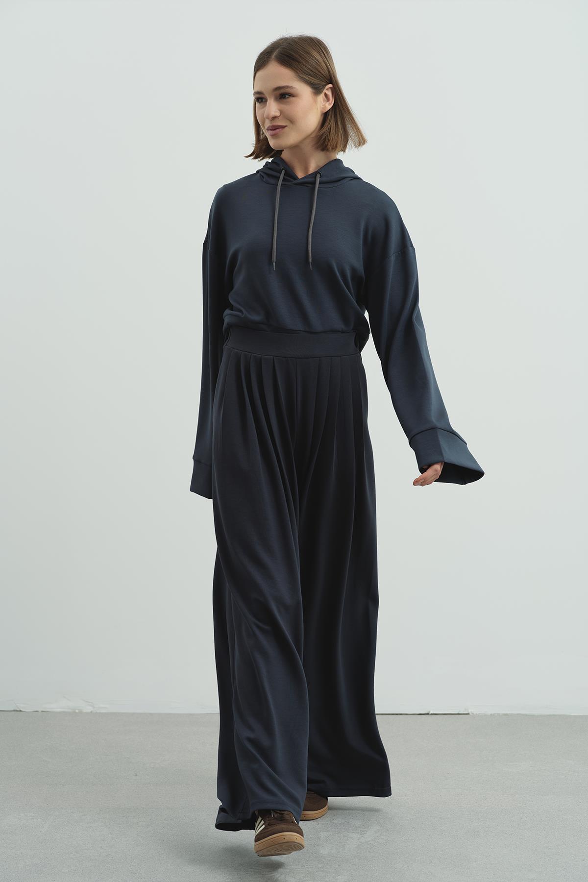 C&CITY  Pure Touch Pileli Bol Pantolon CC7006 Füme - Görsel 7