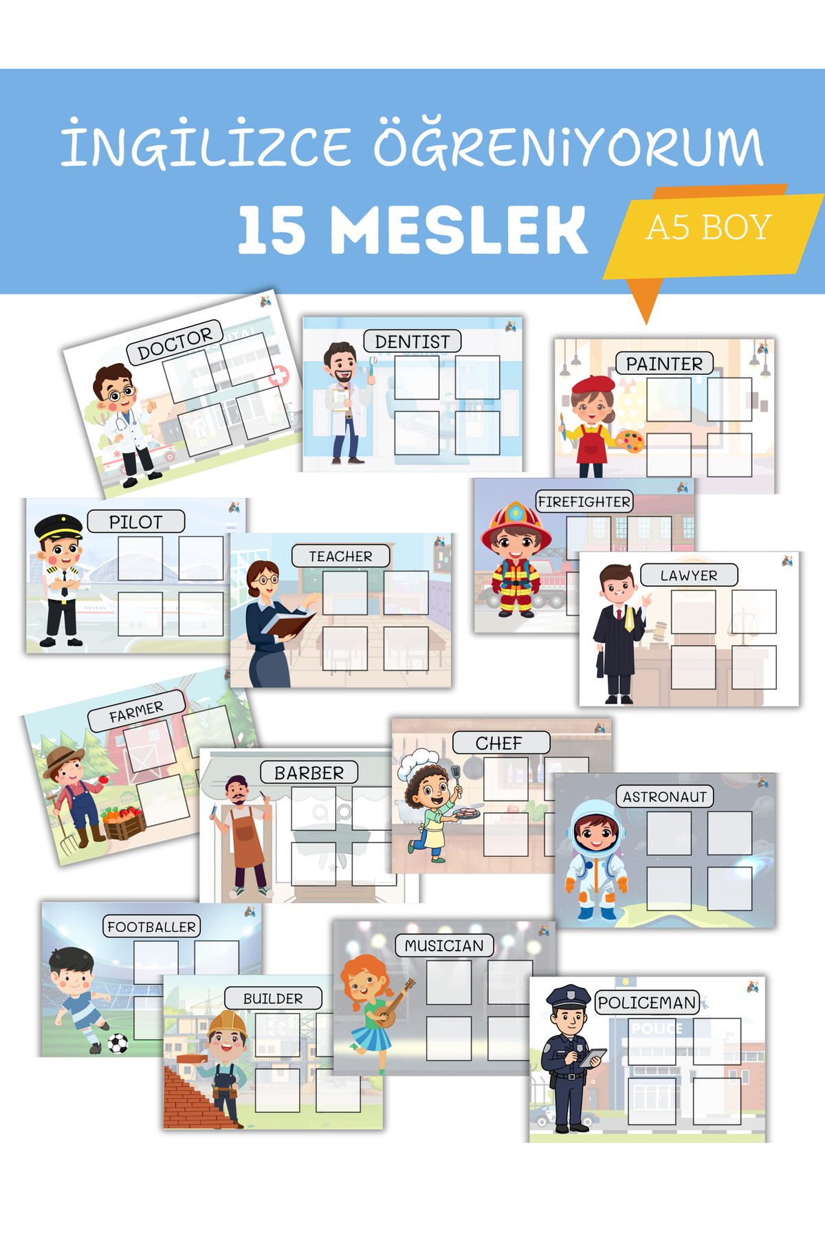 مجموعه فعالیت برش و چسباندن پیشدبستانی، ۱۵ حرفه + ۱۱ رنگ، اندازه A5، توسعهدهنده مهارتهای حرکتی ظریف