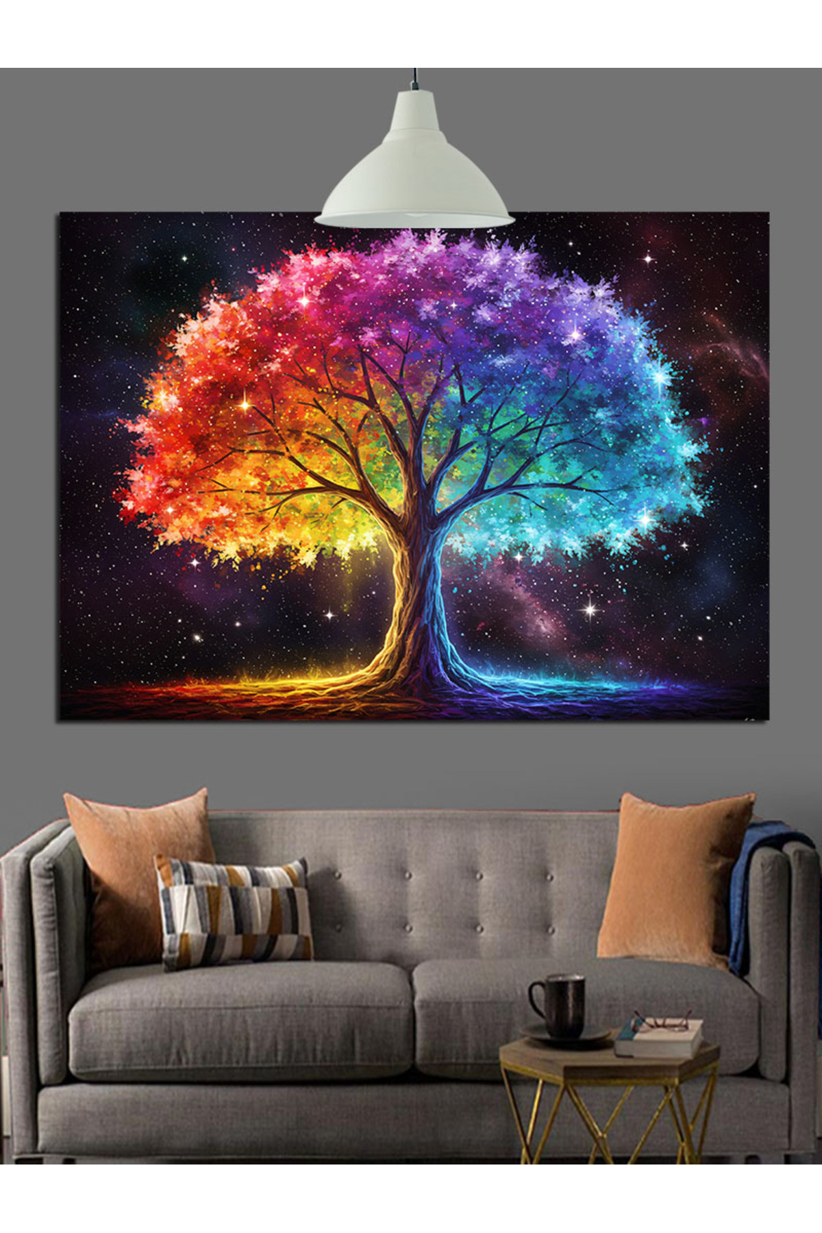 Gökkuşağı Ağaç Yüksek kaliteli yağlı boya dokulu Kanvas Canvas Tablo kanvas tablo canvas tablo duva