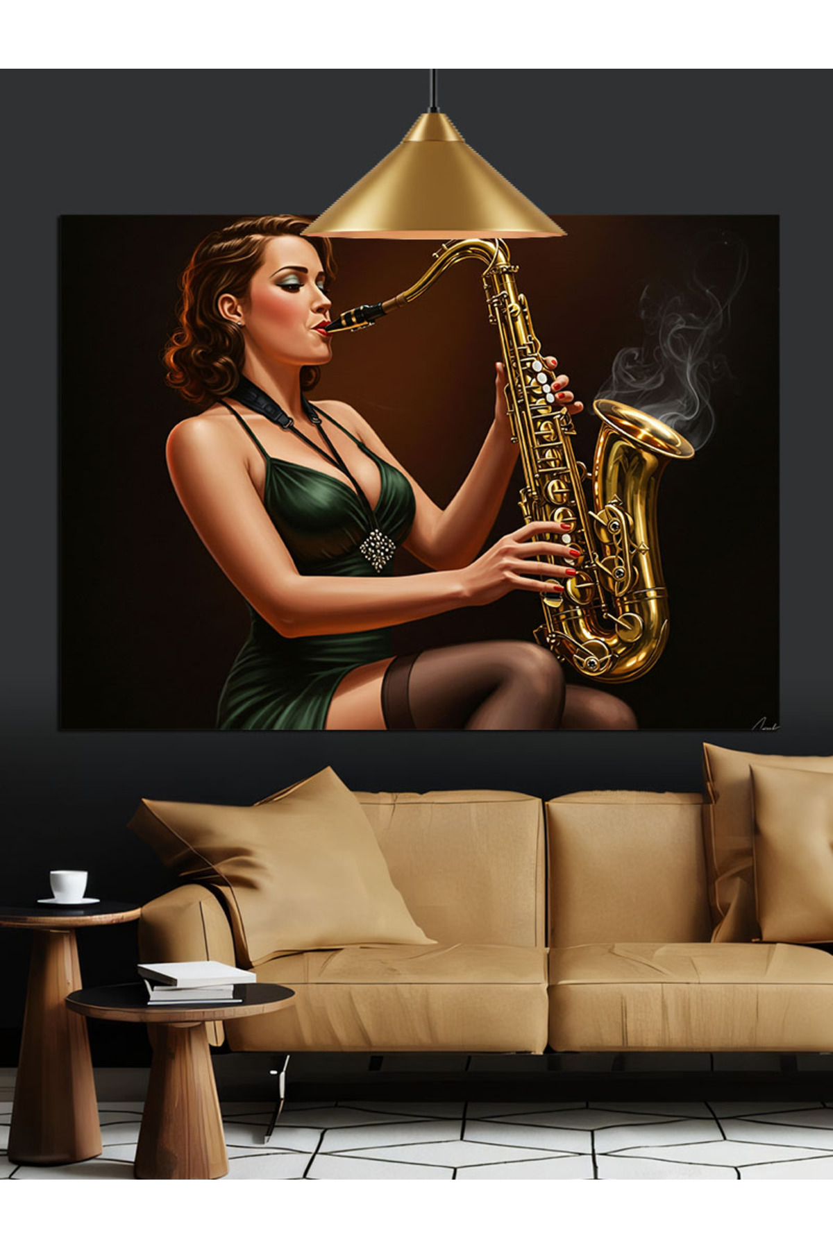 Kadın Saksafon Yüksek kaliteli yağlı boya dokulu Kanvas Canvas Tablo kanvas tablo canvas tablo duva