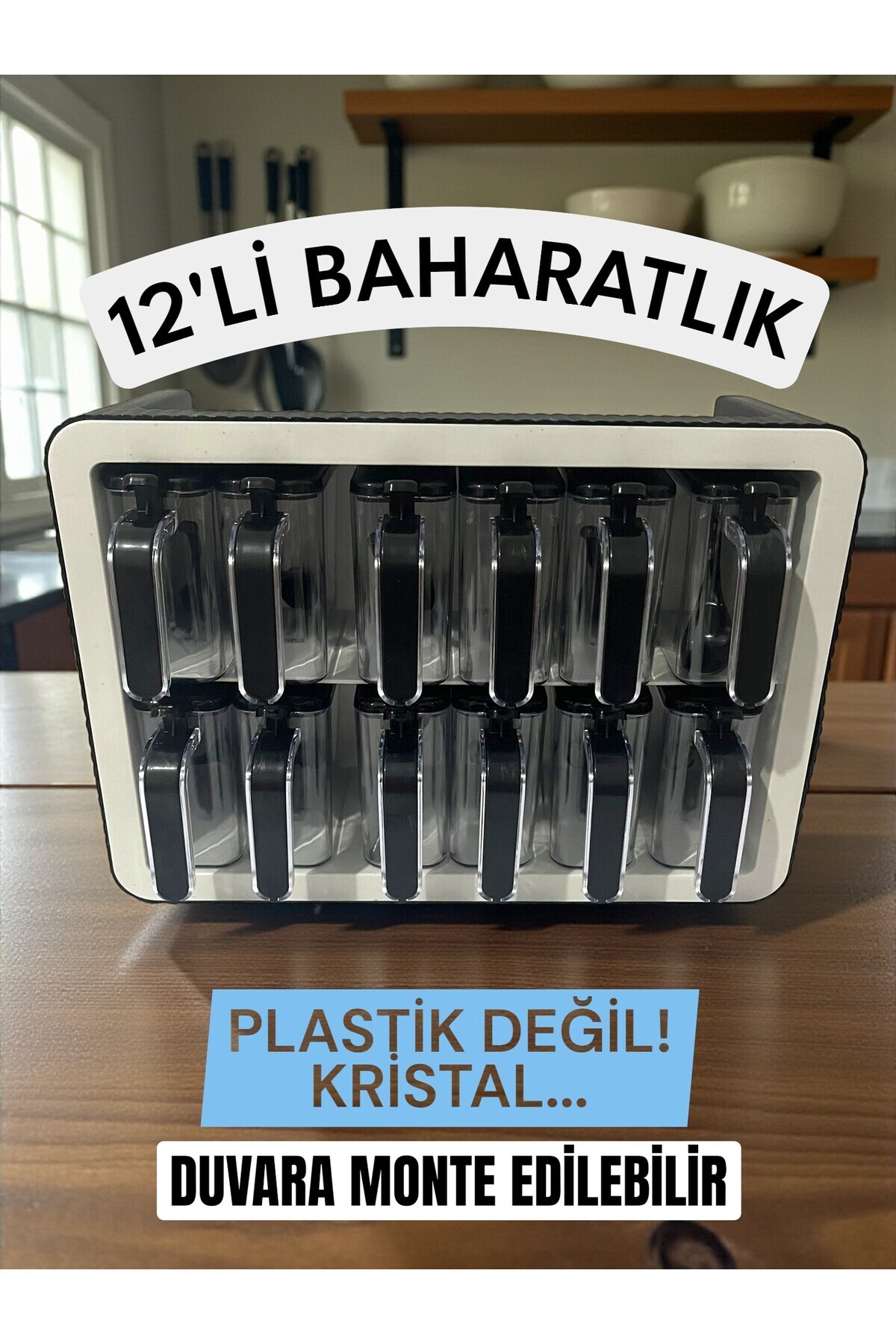TAPİX Standlı 12 Li Kendinden Yapışkanlı Kaşıklı Kapaklı Baharatlık Takımı