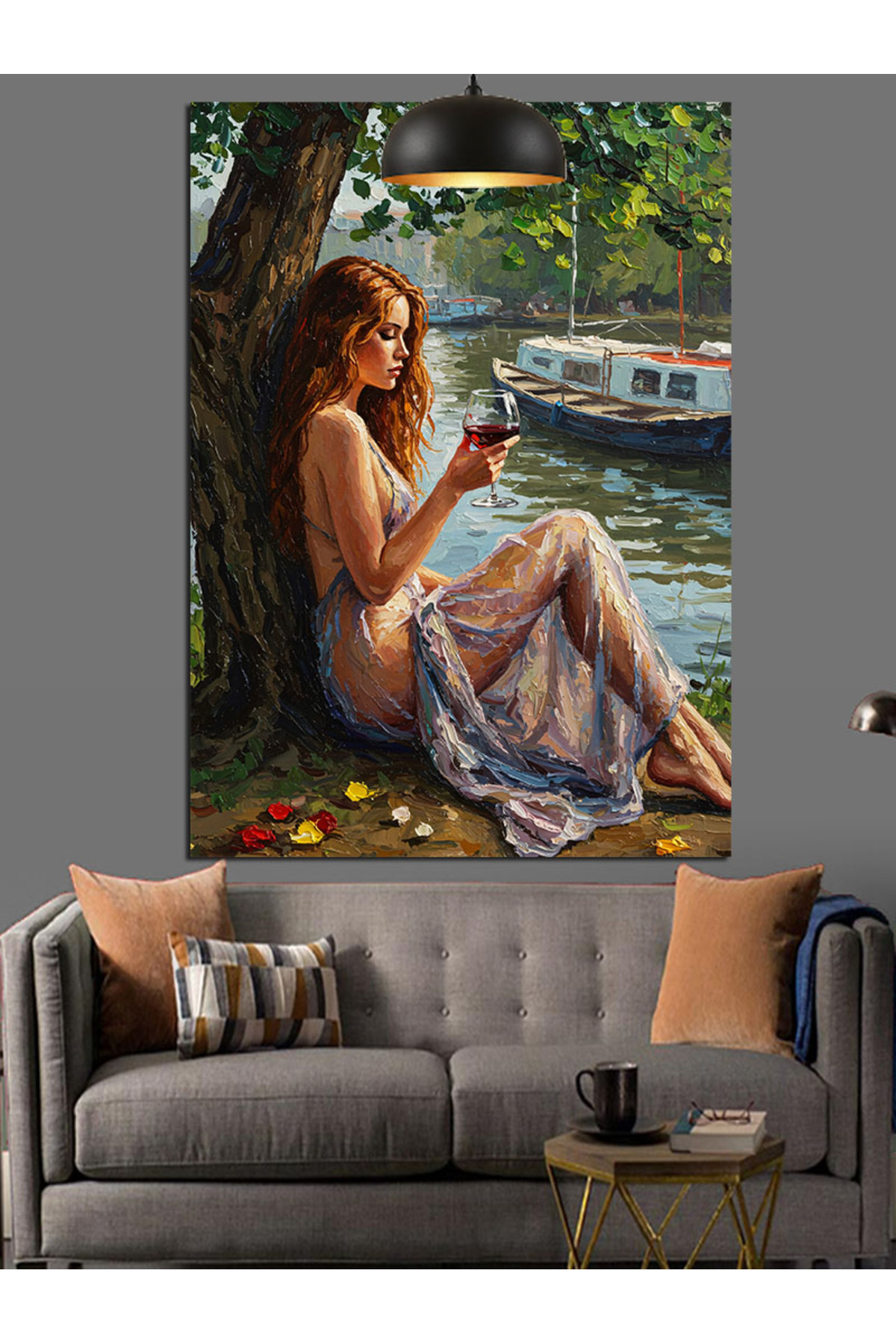Nehir Kenarında Yüksek kaliteli yağlı boya dokulu Kanvas Canvas Tablo kanvas tablo canvas tablo duv