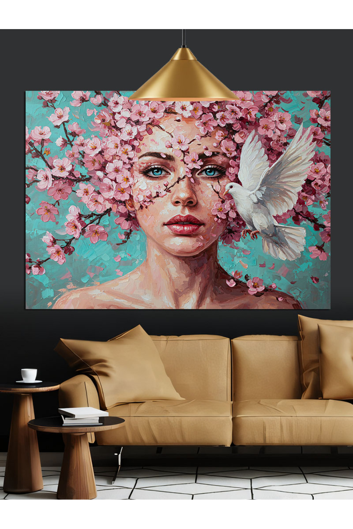 Çiçek Taçlı Kadın Yüksek kaliteli yağlı boya dokulu Kanvas Canvas Tablo kanvas tablo canvas tablo d