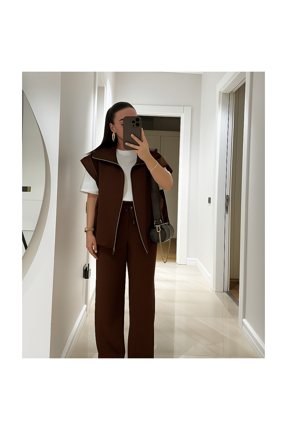 TLG GİYİM Kadın Yelek Pantolon Takım Bel Lastikli Fermuarlı Yelek Şık Alt-Üst Takım