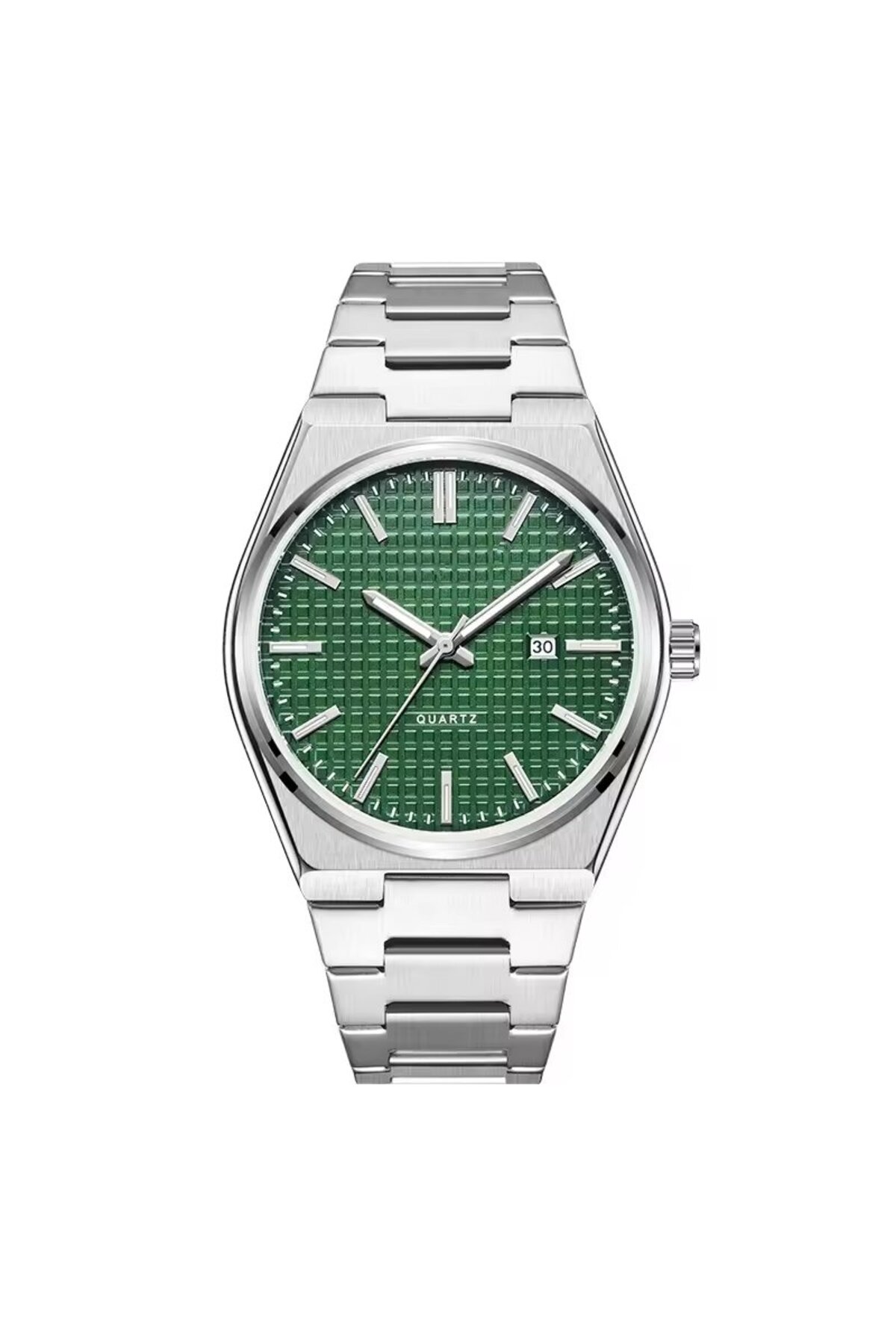 Korikom  Premium Gümüş Analog Erkek Kol Saati – Yeşil Kadranlı, Çelik Kordon, Quartz, Takvimli - STC11987 - Görsel 3