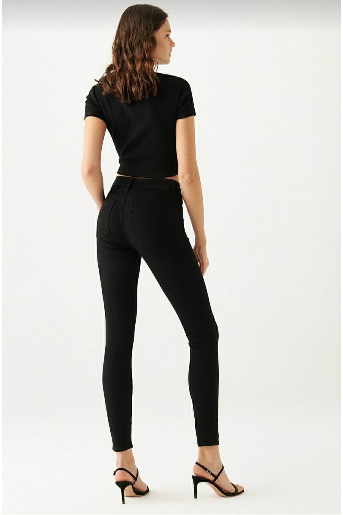 Livik Emily Cold Women Solmayan Siyah Skinny Kot Pantolon Siyah Toparlayıcı Etkili Yüksek Bel Jean