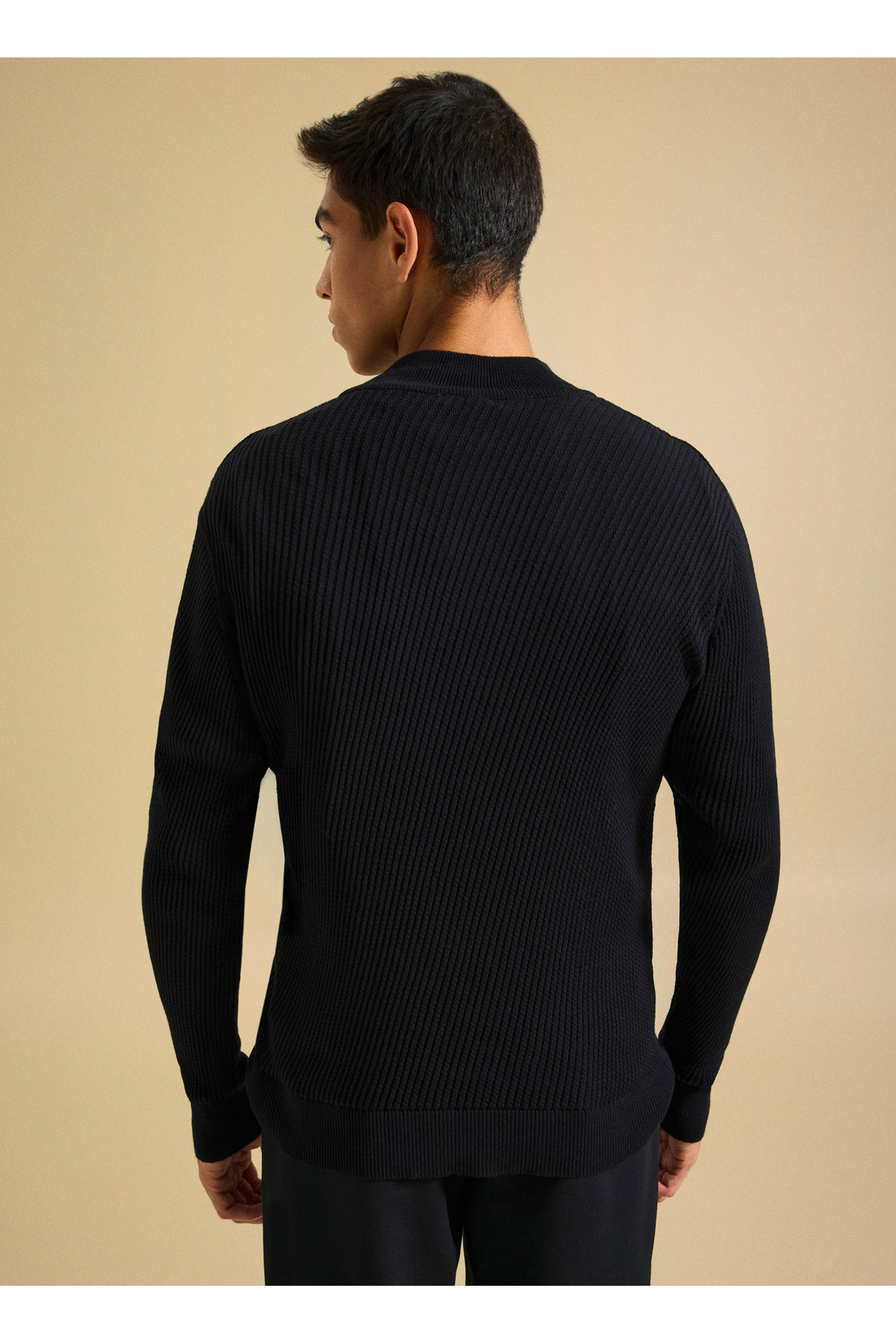 People By Fabrika Dik Yaka Classic Fit Fitilli Siyah Erkek Kazak PBF5WM-KZK9538 görsel 8