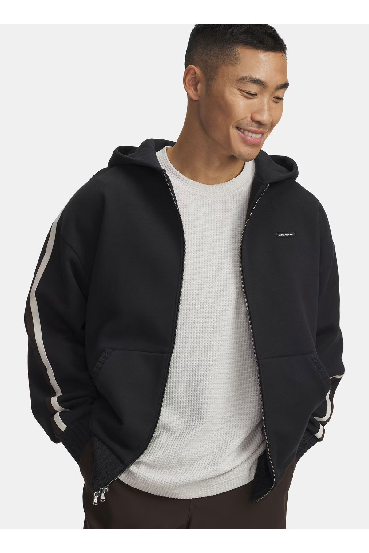 آندر آرمور کاپشن زیپ‌دار مردانه ساده معمولی مشکی Icon Heavy Rib FZ، مدل 6003937-001-UA