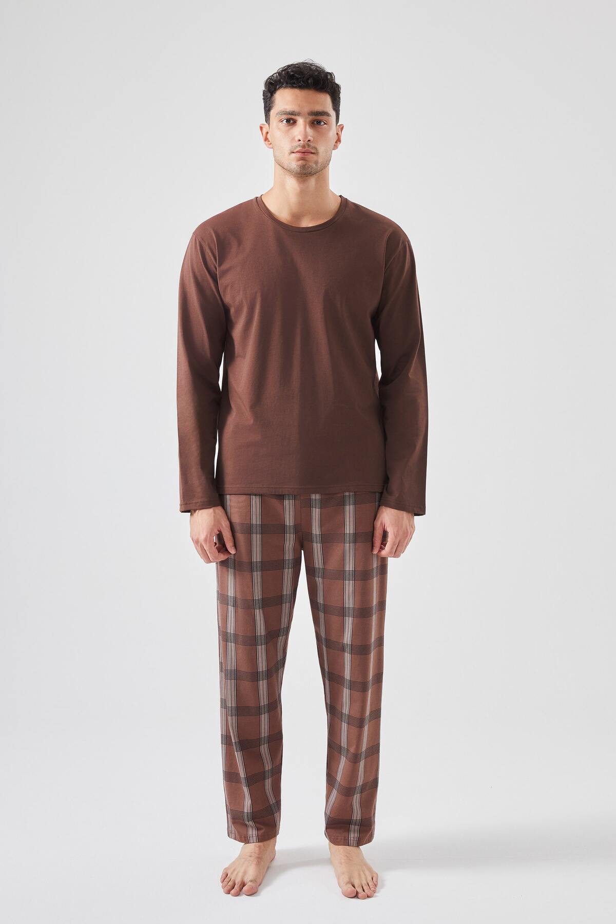 koza iç giyim Erkek Pamuklu Uzun Kollu Ekose Desenli Pijama Takımı görsel 2