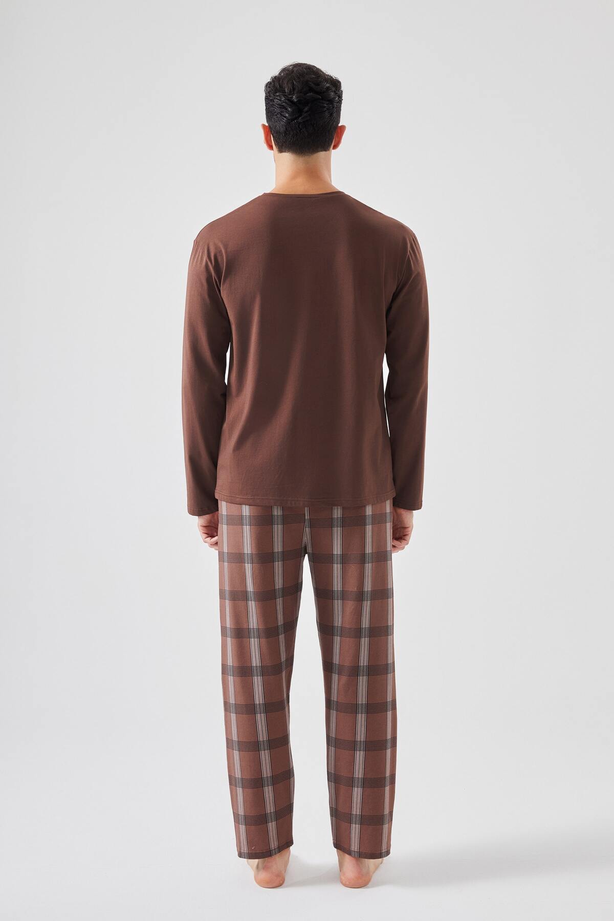 koza iç giyim Erkek Pamuklu Uzun Kollu Ekose Desenli Pijama Takımı görsel 3