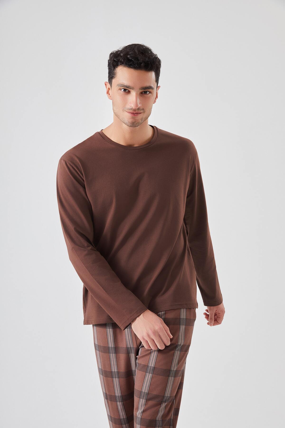 koza iç giyim Erkek Pamuklu Uzun Kollu Ekose Desenli Pijama Takımı görsel 4