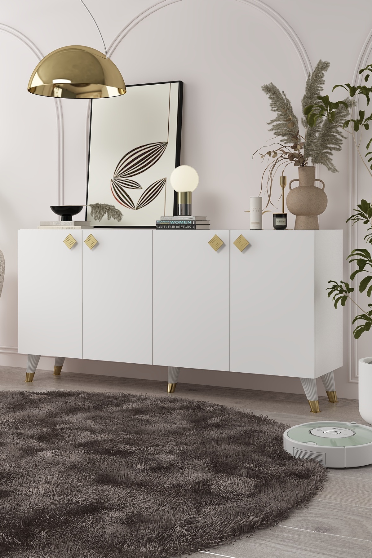 cantek dizayn 8200-1CT KB150 KONSOL, TV ÜNİTESİ BEYAZ-ALTIN