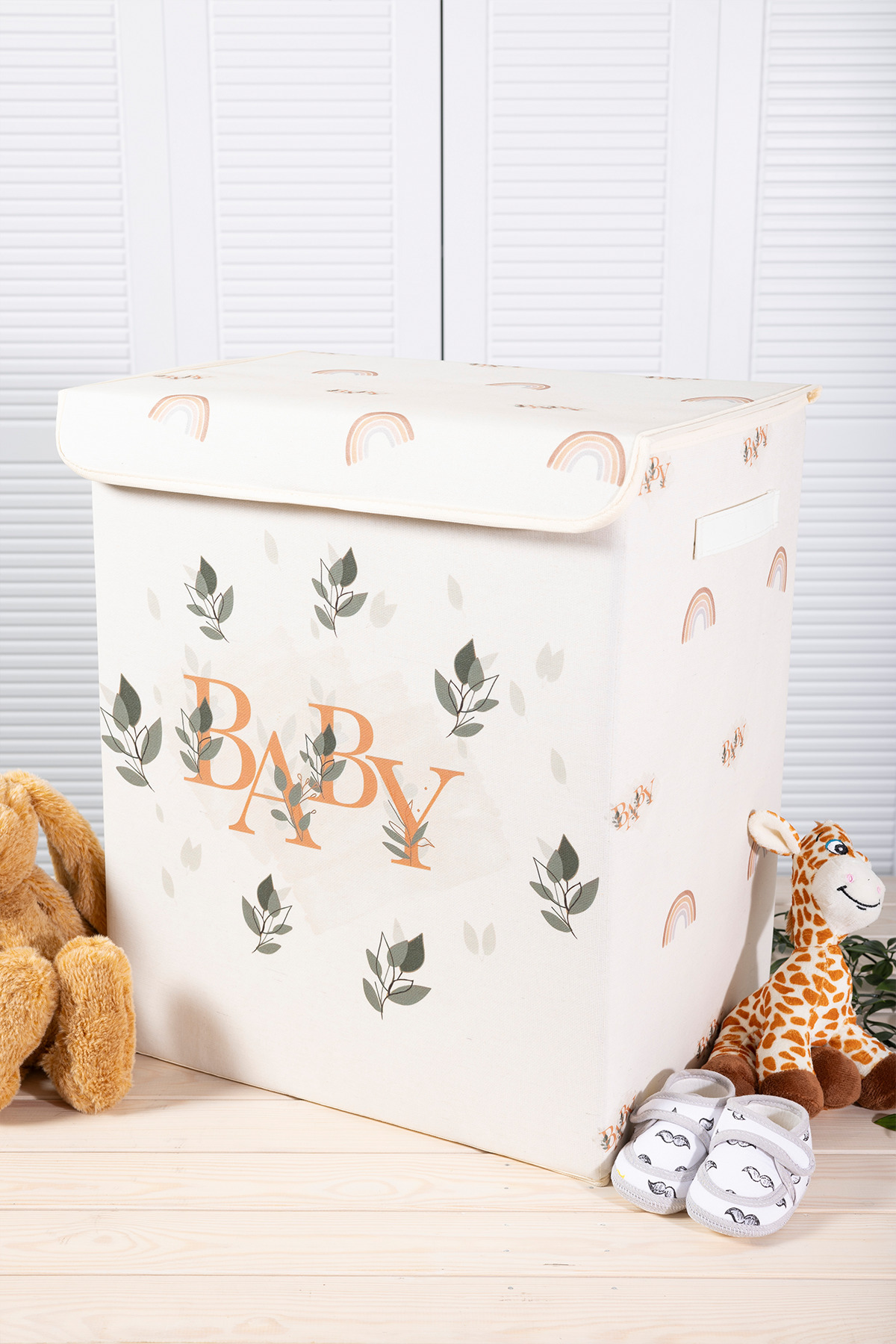 PH Prendi Home Baby Baskılı Kapaklı Büyük Çamaşır Kirli Oyuncak Kutusu 50 x 40 x 30