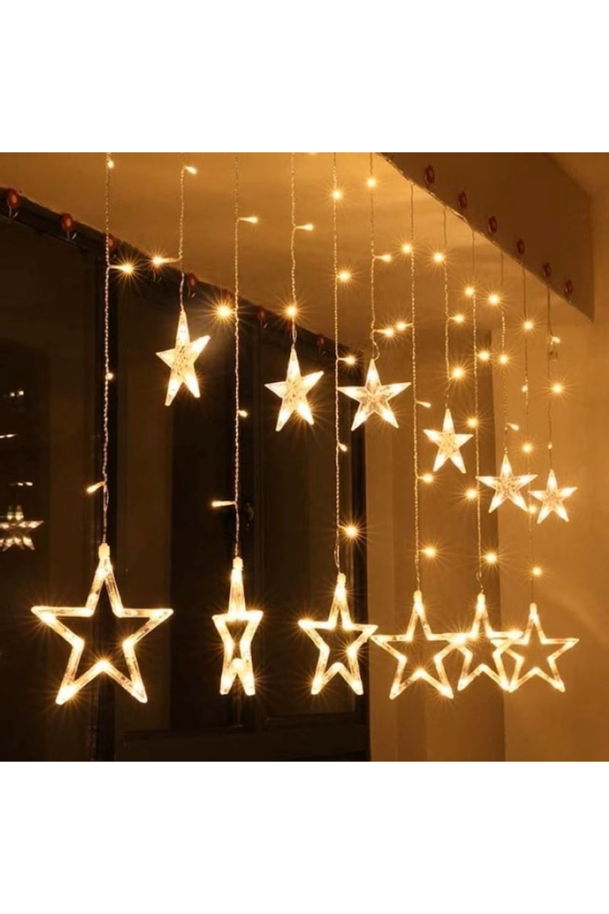 EMATTEIRO Instalație de Crăciun Tip Perdea 3.5 m, 12 Stele LED, Interconectabilă, Interior/Exterior, Alb Cald