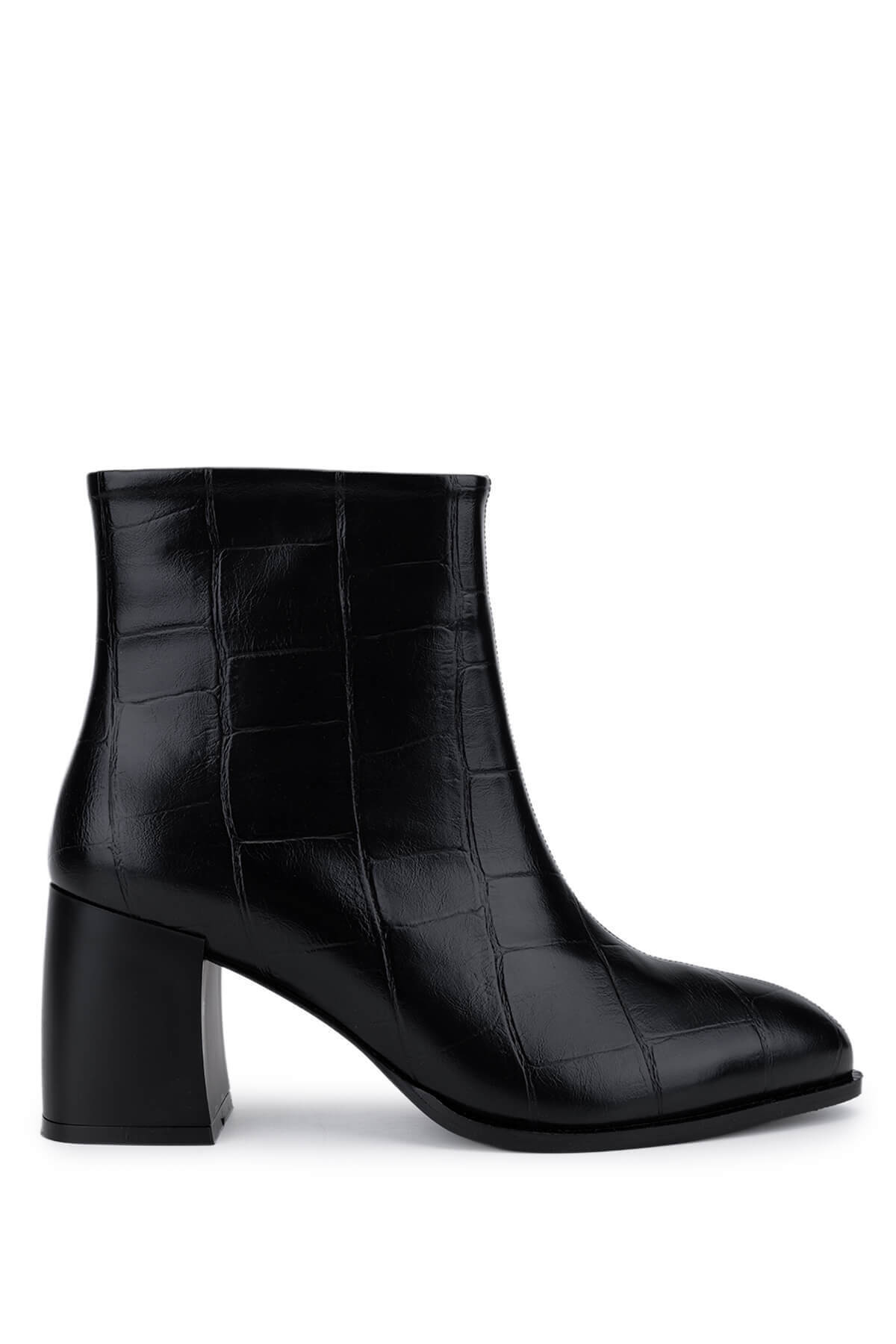 تامر تانجا چکمه‌های پاشنه‌دار کروکودیل مشکی چرم مصنوعی زنانه